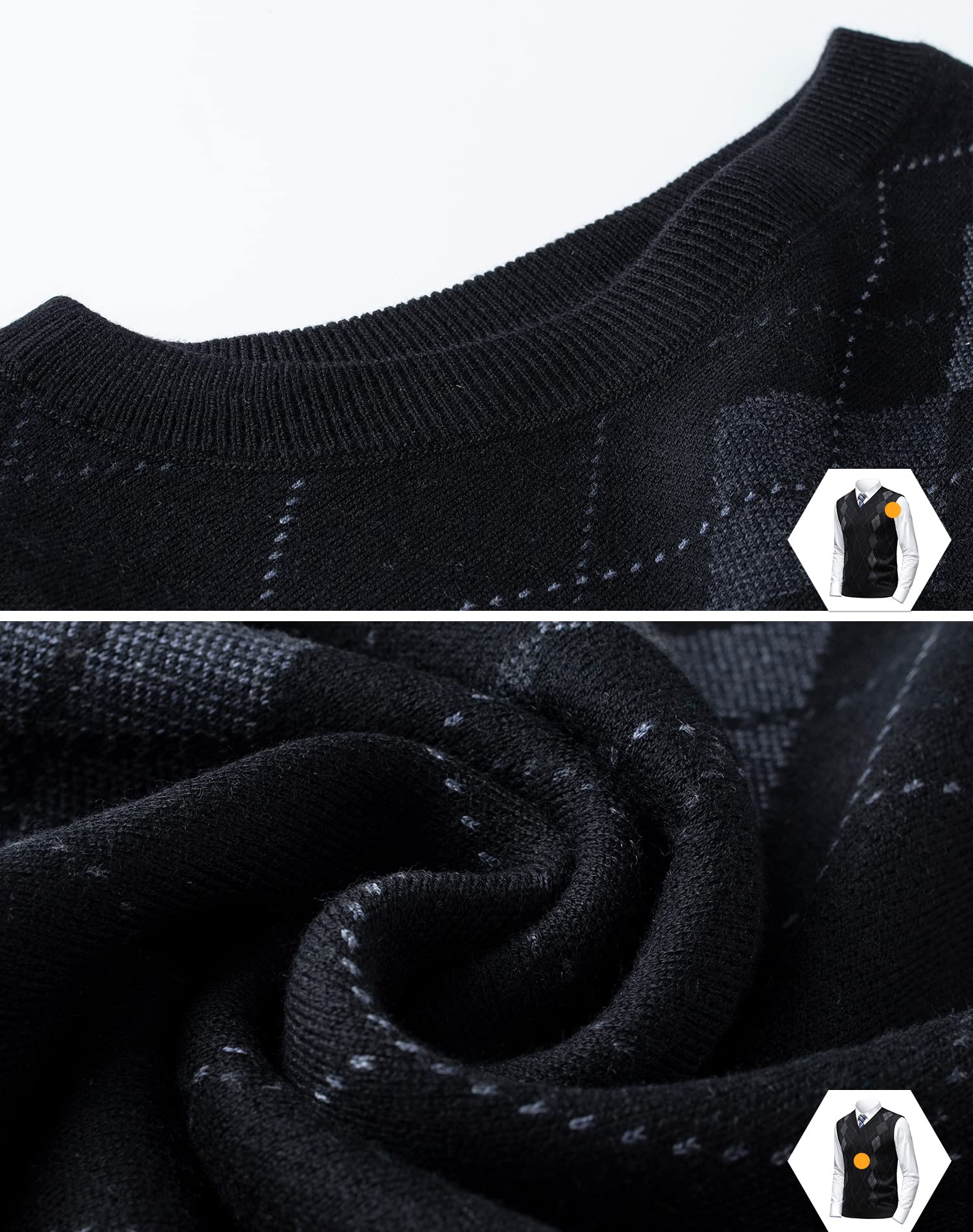 Homme Argyle Gilet en Laine Col en V Classique Cardigan sans Manches Losanges Pull Tricoté Débardeurs pour Automne Hiver