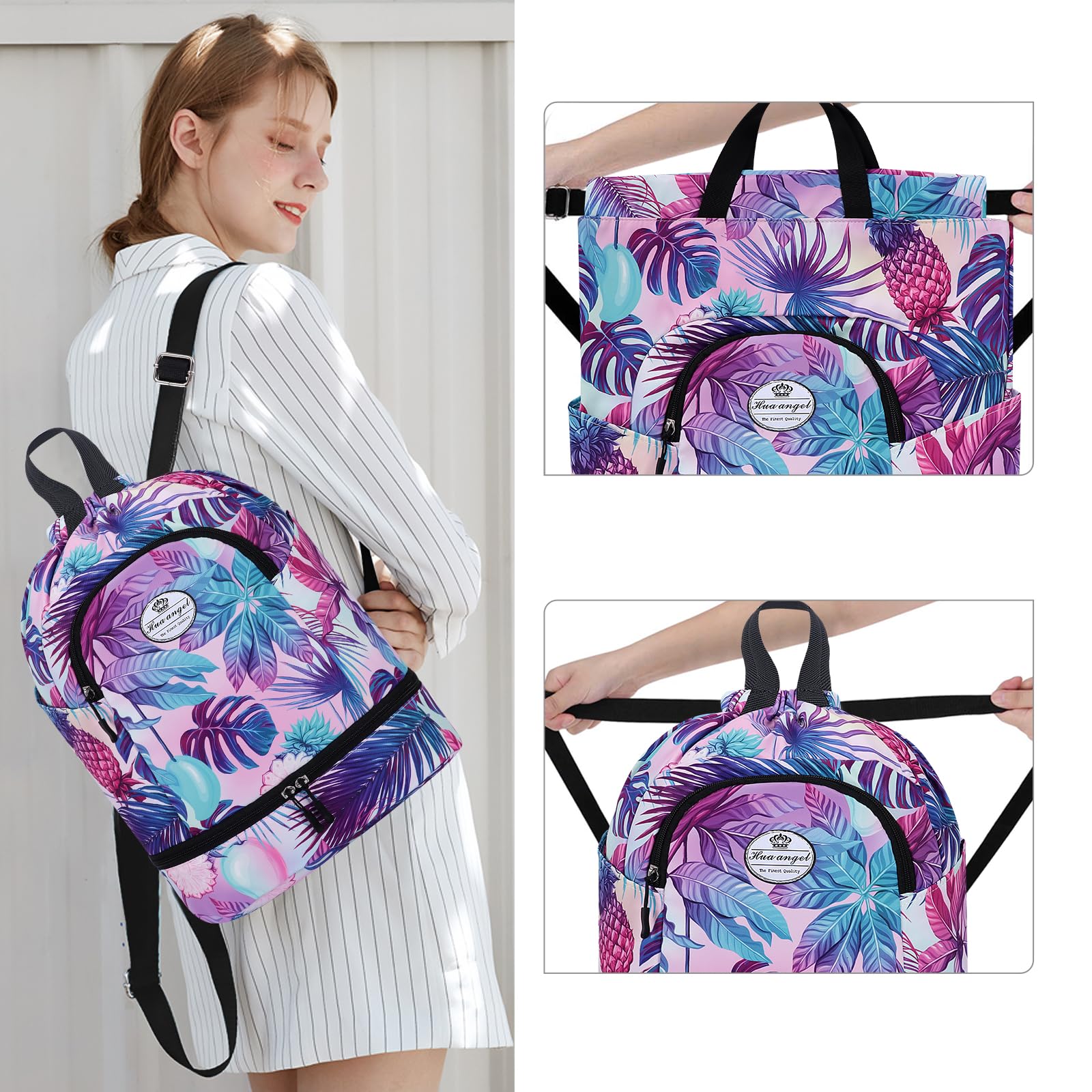 HUA ANGEL Mochila De Deportiva con CordóN Ligera Gymsack Bolso De Cuerdas con Muchos Bolsillos Mochila Mujer Hombre De Viaje para Playa Piscina Baloncesto Futbol Balonmano