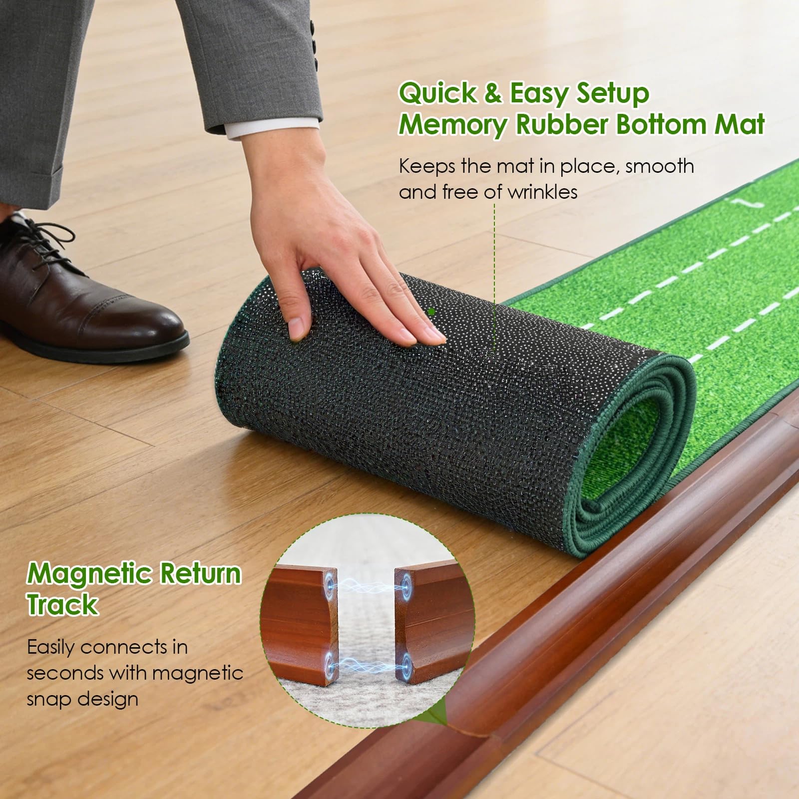 Professionelle Premium-Golf-Putting-Matte grün mit Putting-Spiegel, tragbare Golf-Übungshilfen für Zuhause, Büro, Hinterhof, Geschenk für Männer, Golfer