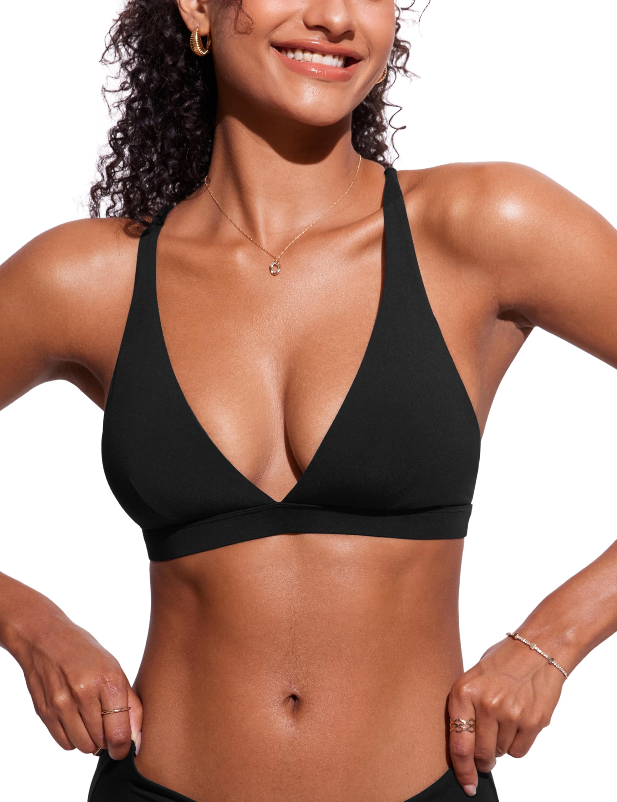 CRZ YOGA Damen V Ausschnitt Bikini Tops Überkreuzter Rücken Schwimmoberteil Badeanzug Oberteile Gepolstert Ohne Bügel Schwimm-BH