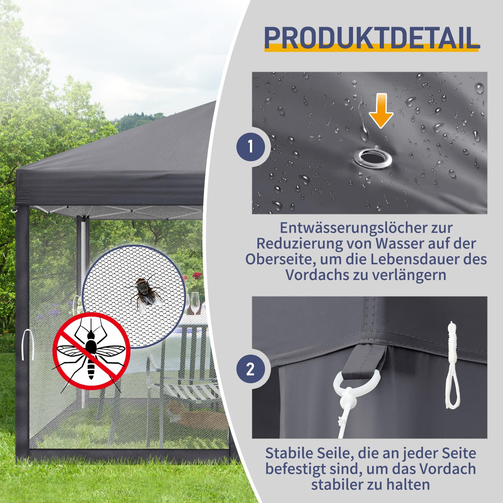 LEADZM Pavillon 3x3m Faltpavillon mit 4 Moskitonetzen – Höhenverstellbar, Wasserdicht & UV-Schutz 50+, Stabiler,für Garten, Terrasse, Camping & Gewerbliche Nutzung,Anthrazit