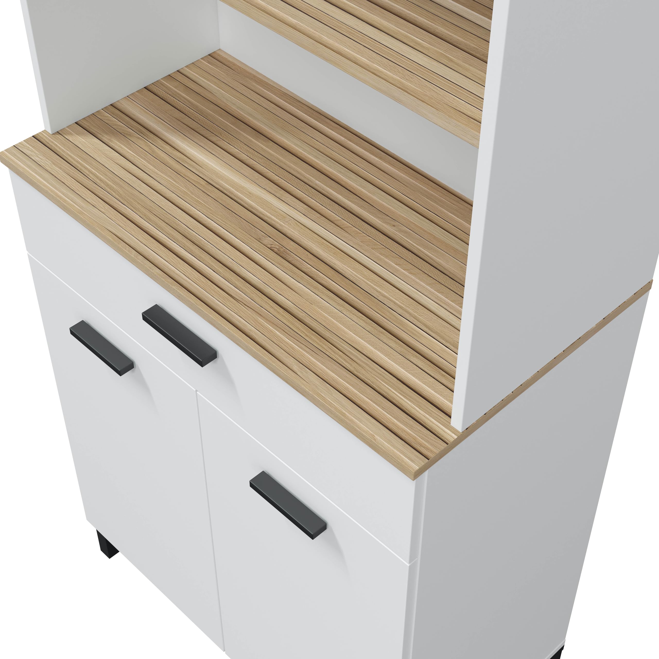 Habitdesign – Mueble de Cocina Alto con 4 Puertas y 1 Cajón, Armario Auxiliar para Cocina, Acabado Blanco Artik y Natur, 185x72x40 cm – Modelo Kira