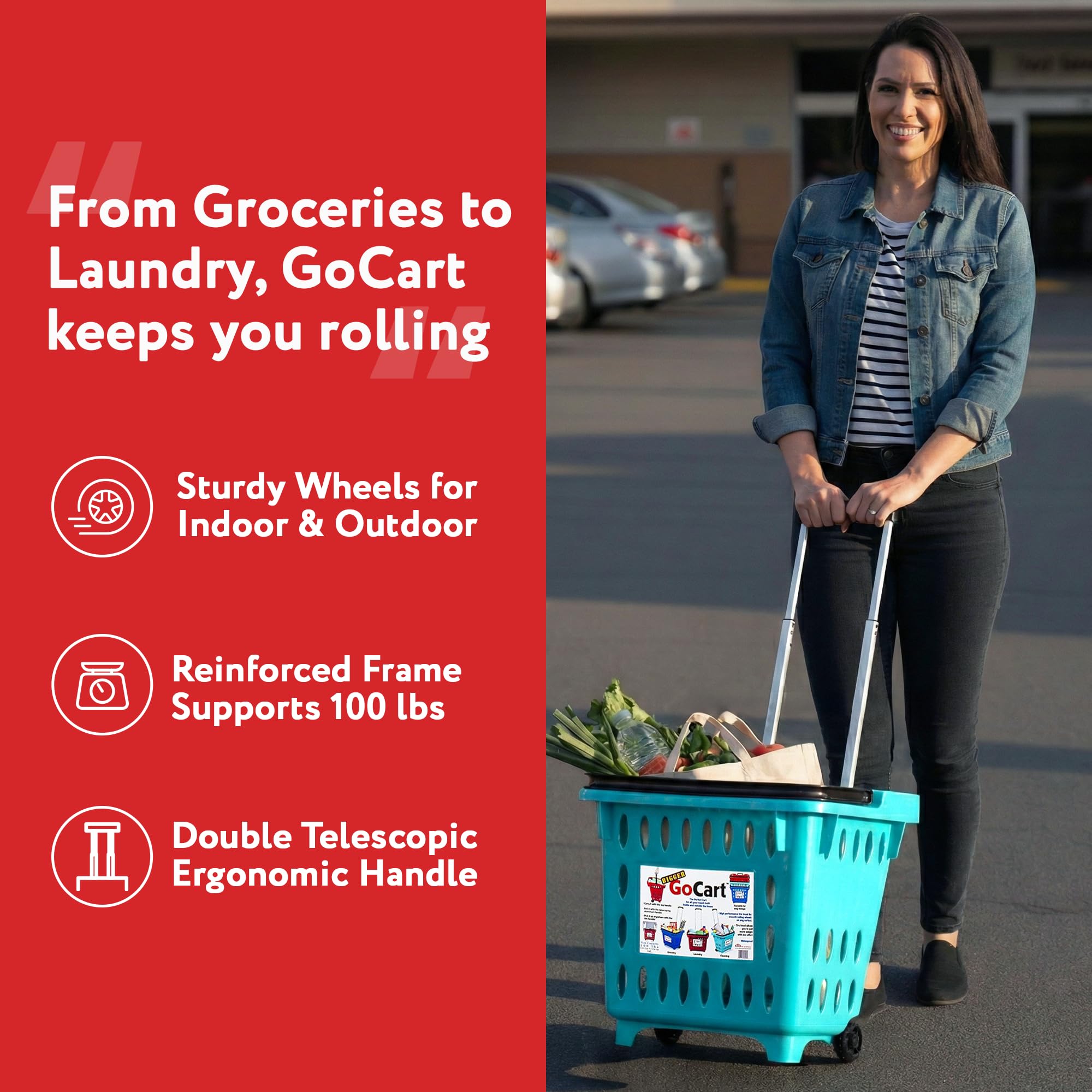 dbest products Gocart, Teal Grocery Shopping Basket Rolling Laundry Cart