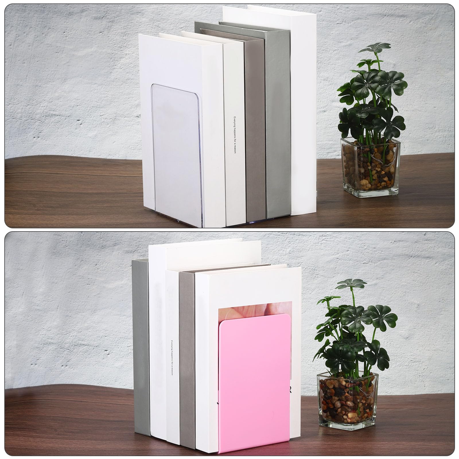 PATIKIL Acrilico Fermalibri, 2pz Plastica L-forma Fermalibri per Mensole Scrivania Mensola Libri Magazine Organizzatore Supporto Supporto per Ufficio Casa Studio Camera, Bianco
