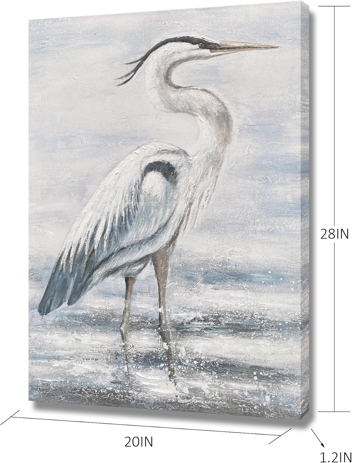 Egret Wall Art Blue Grey and White Sea Bird Canvas Painting Heron Wild Animal Artwork Picture for Living Room LSMDL-001 28x20