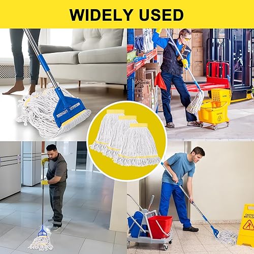 Miniatura 2 de KeFanta Paquete de 3 cabezales de recambio de cabezal de trapeador comercial resistente, cabezales de trapeador de algodón con cuerda de extremo