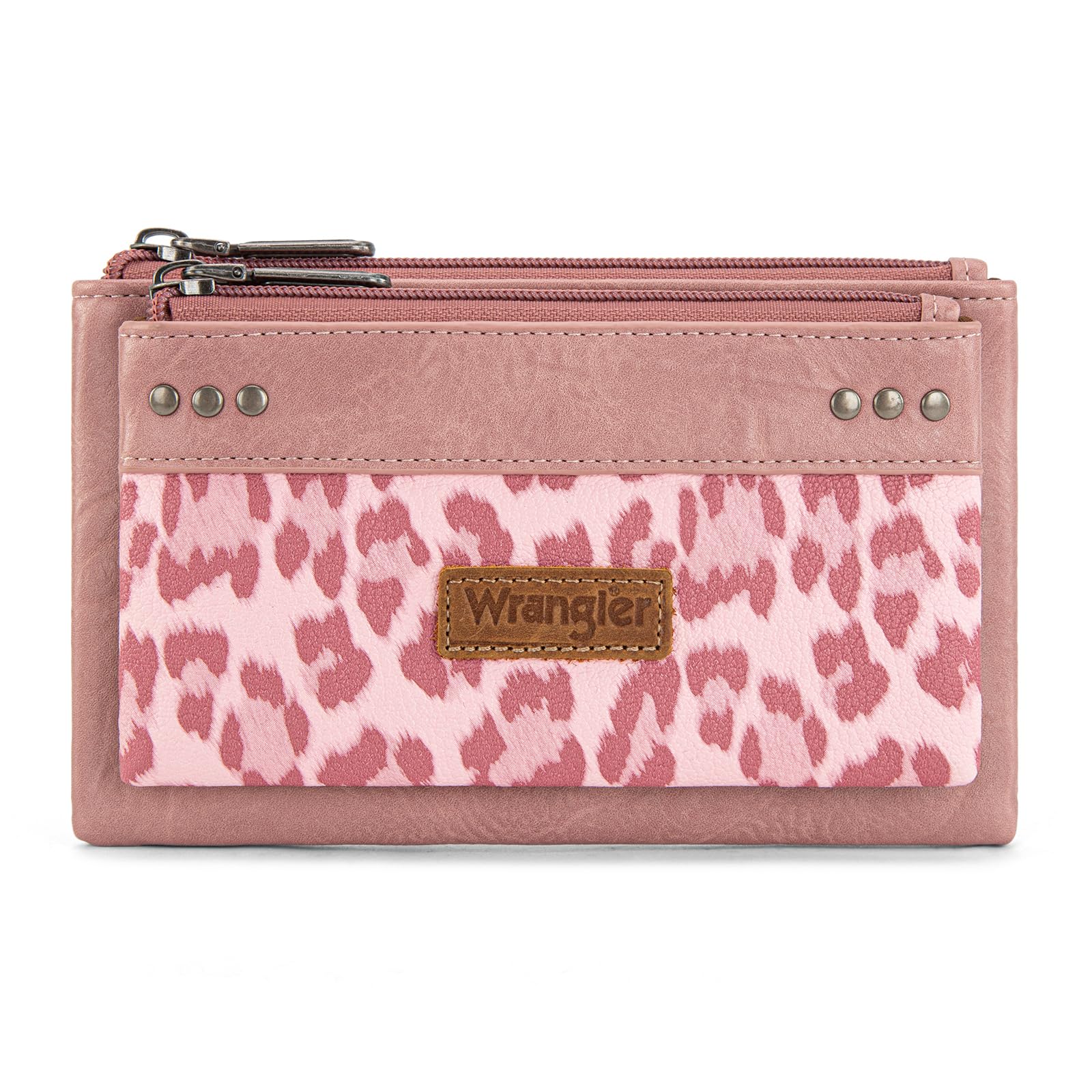 X Wrangler Wallets for Women Western Double Zipper Wallets Large Capacity Card Cases & Money Organizers, Dark Pink, Casual-image-2