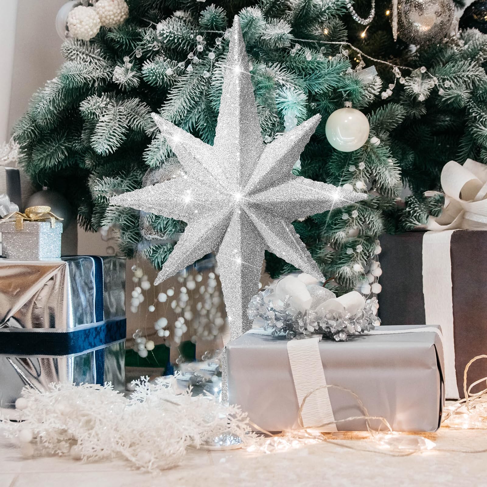 Silver Glitter Star Tree Topper