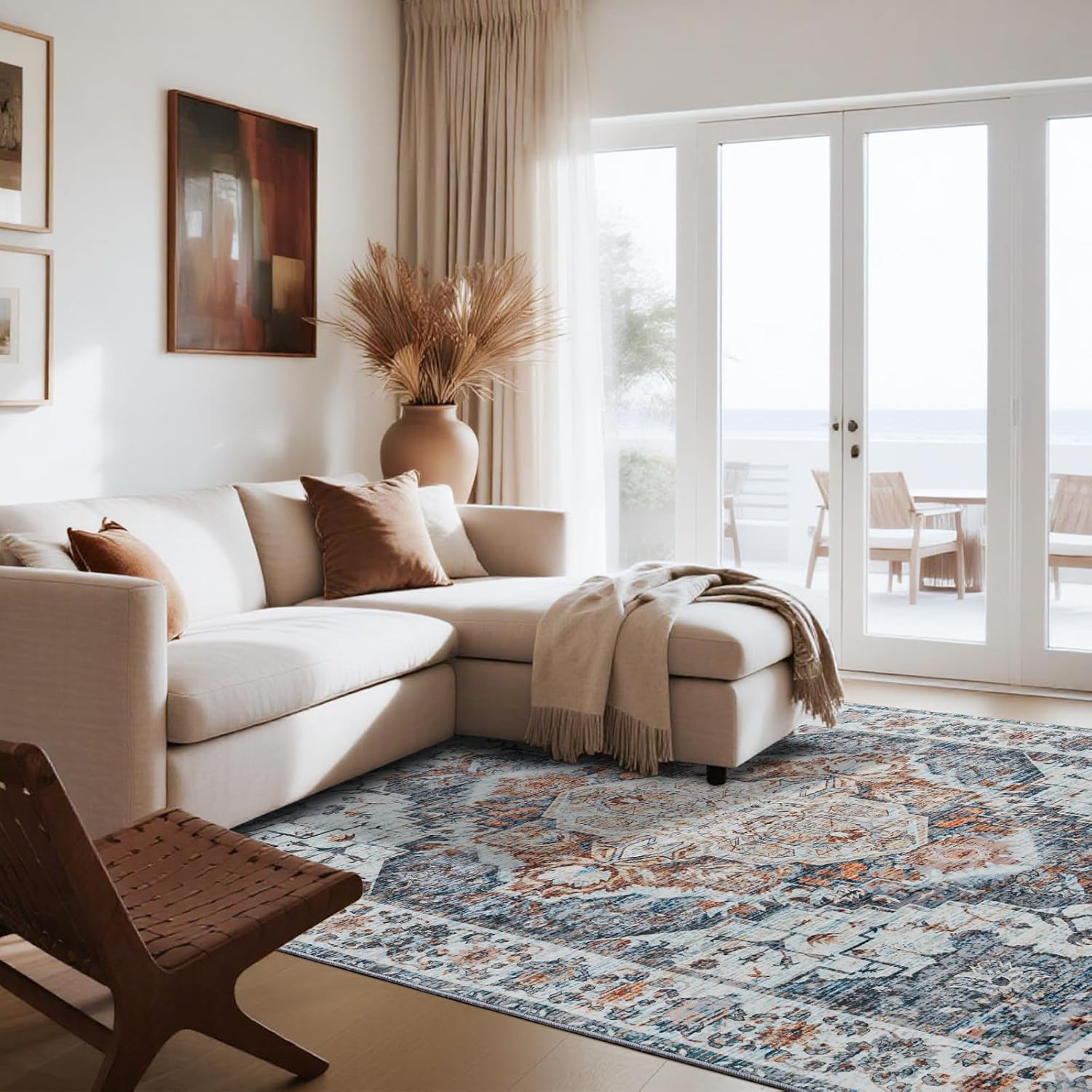 Noahas Area Rugs for Living Room，5x7 Machine Washable Vintage Rugs Non-Slip Low Pile Farmhouse Carpets for Entryway Bathroom Kitchen Bedroom Laundry Room Home Decor