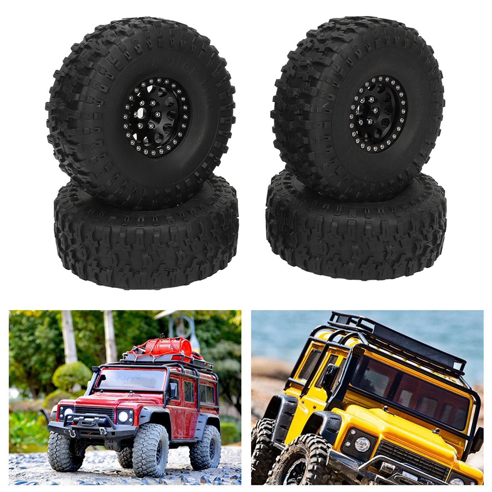 flexman 4 Pezzi 1.9 RC Pneumatici in Gomma per Cingolati, Cerchi in Lega di Alluminio a 12 Fori Pneumatici per Terreni Fango, Pneumatici in Scala con Cerchione per SCX10 1/10 (Nero)