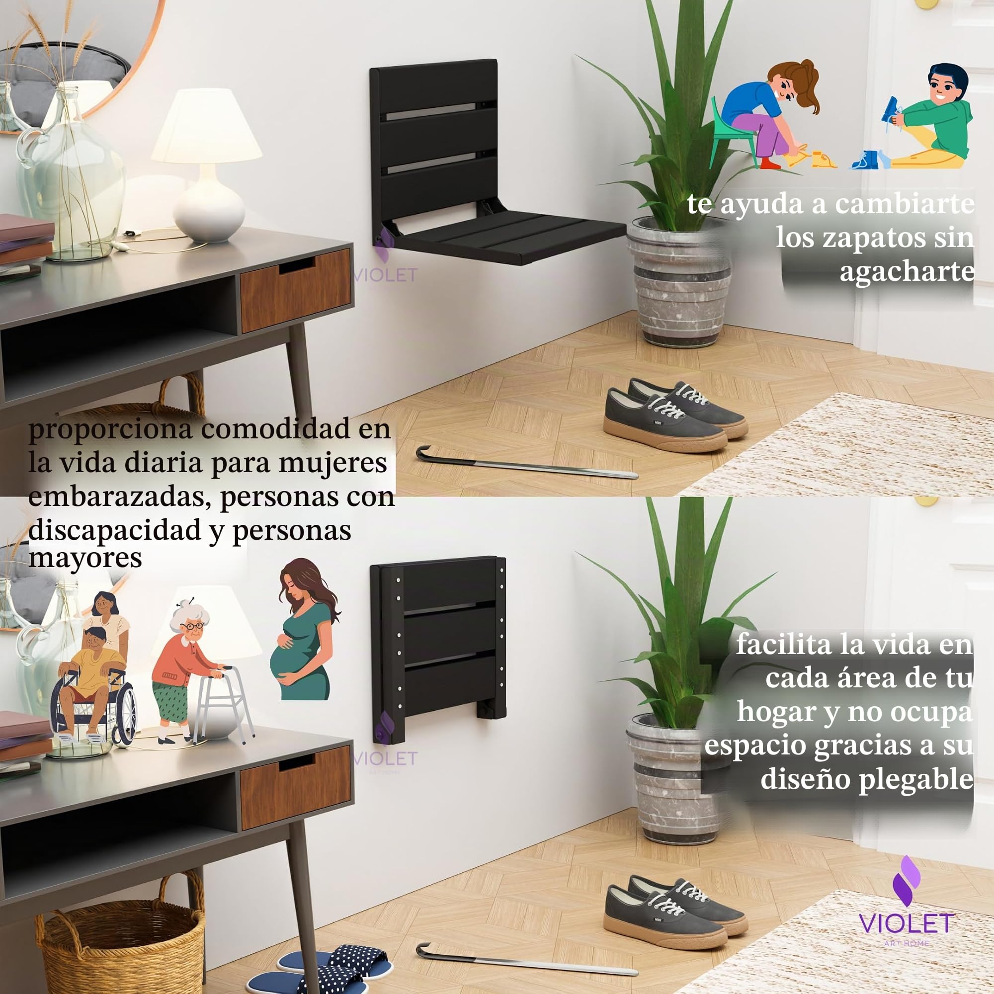 Asiento de ducha plegable de madera de teca montado en la pared, banco de baño duradero compatible con ADA, taburete de baño resistente que ahorra espacio, silla compacta plegable fácil de plegar