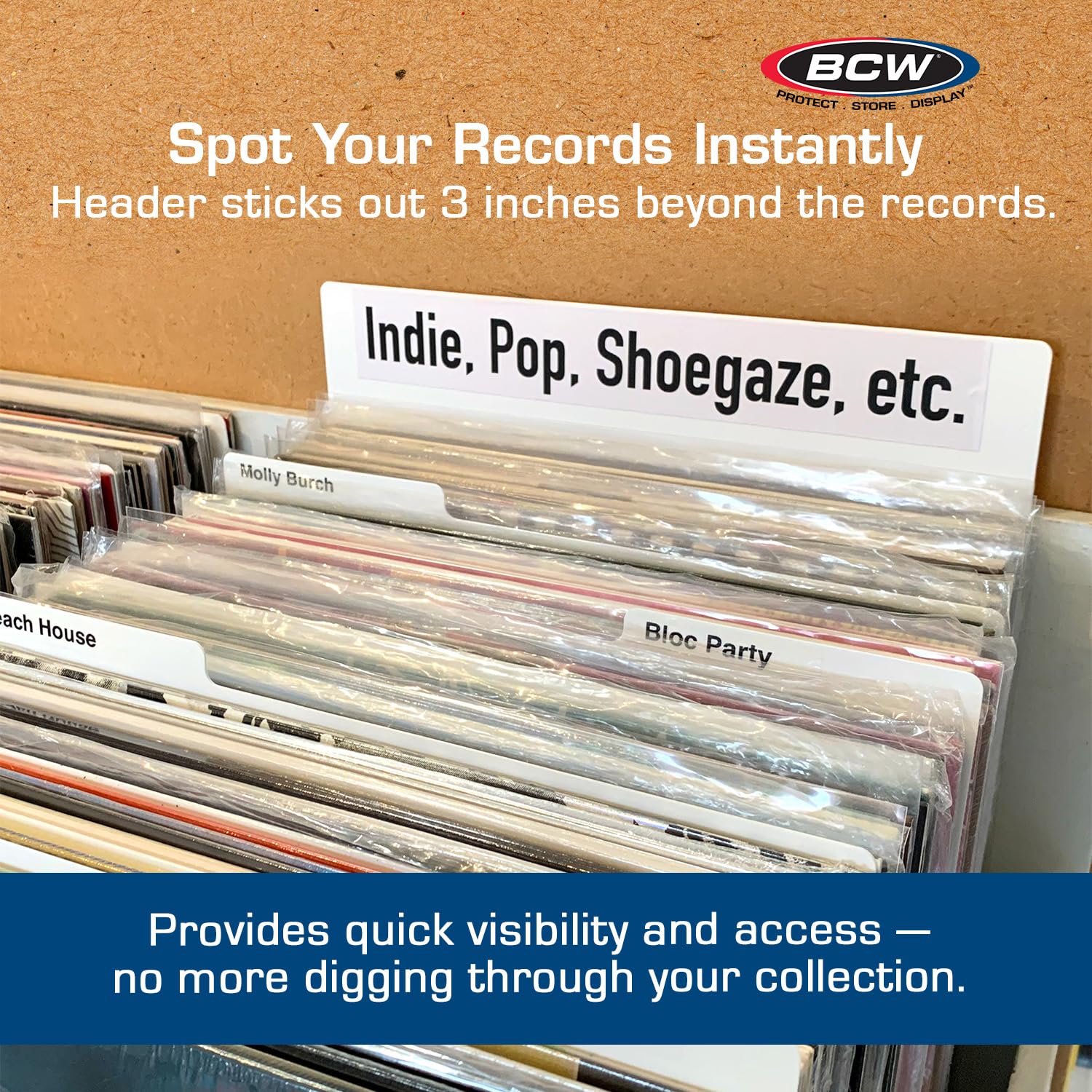 BCW 25CT 30cm RECORD DIVIDERS - TALL - WHITE