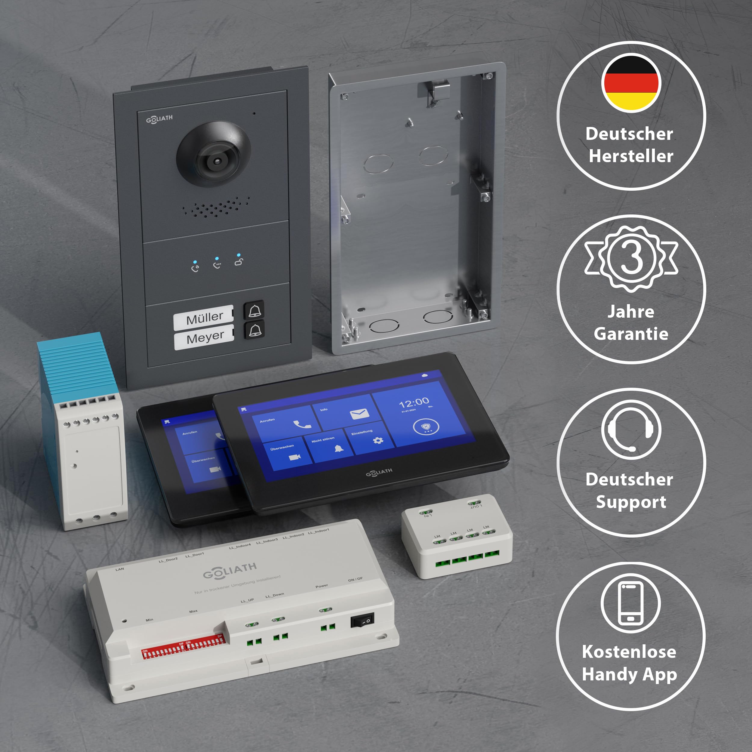 GOLIATH Basic Line Türklingel & Türsprechanlage mit Kamera für [MEHRFAMILIENHAUS] mit Smartphone App - Klingel mit Kamera & Monitor - Doorbell Camera - Video Sprech - & Gegensprechanlage mit Türöffner