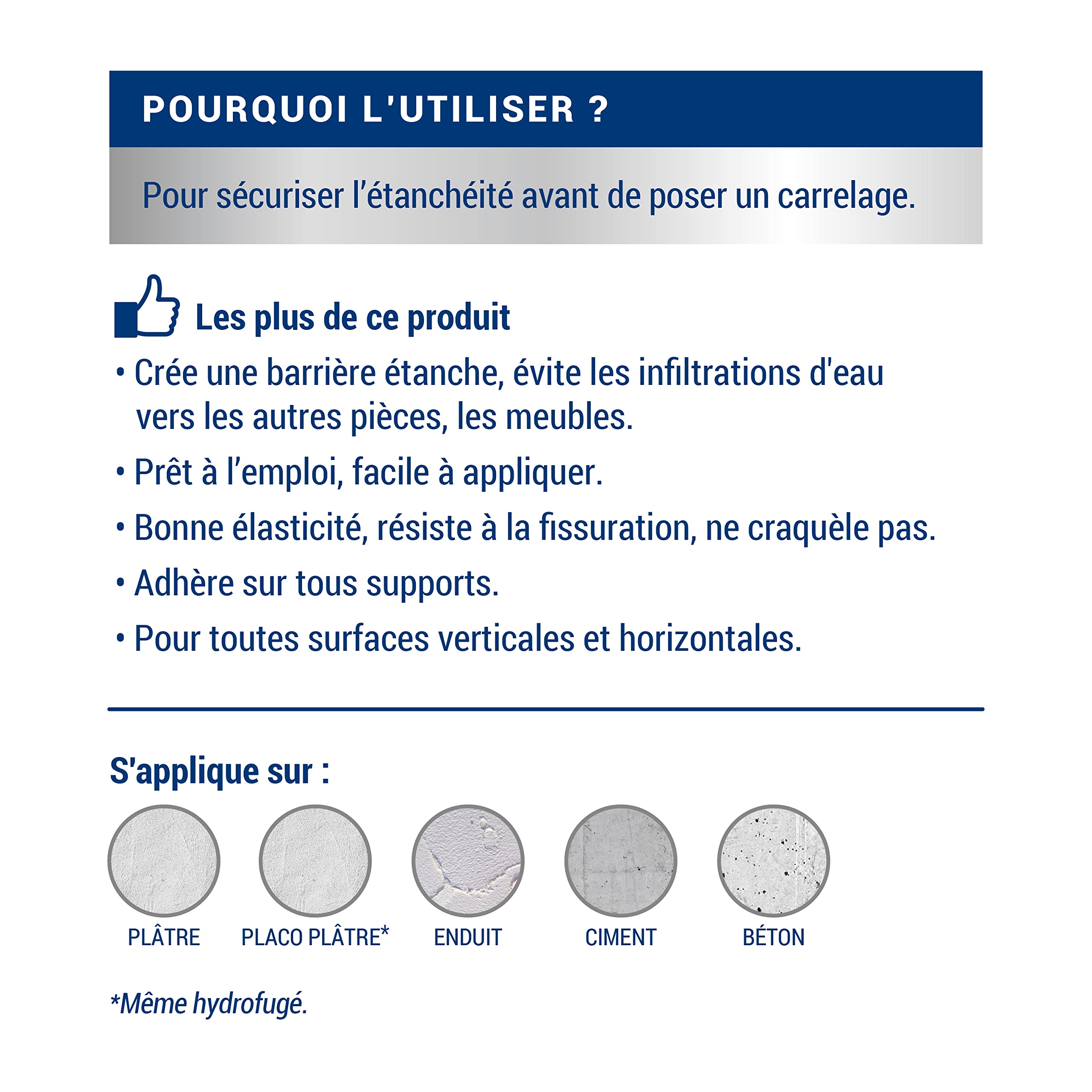 RIPOLIN Revêtement Étanchéité Avant Carrelage Intérieur Mat Blanc 2,5 L