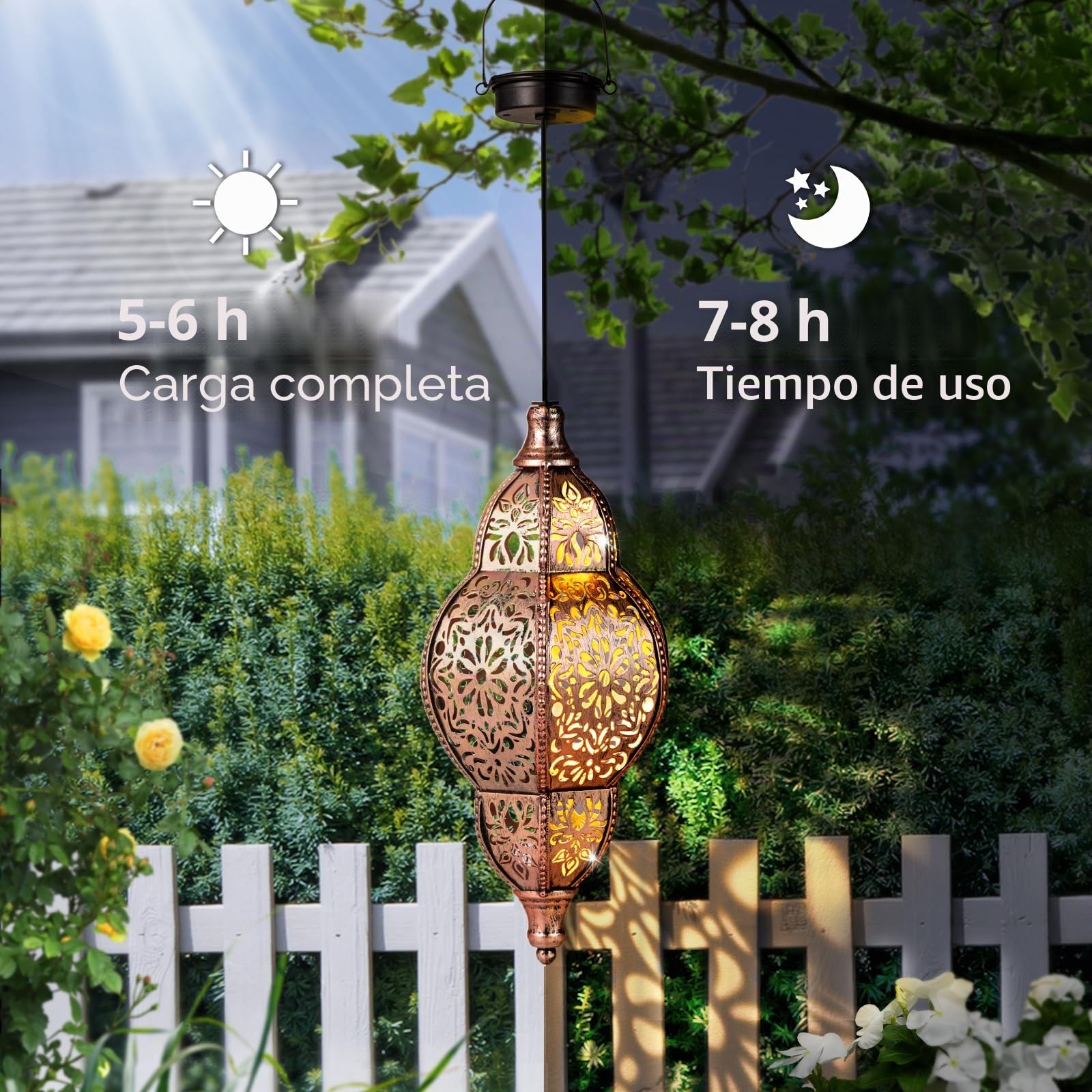 Farol solar colgante para decoración al aire libre, luces solares marroquíes para decoración de jardín exterior, linternas impermeables, regalos de jardín para mamá, mujeres, patio, adorno de patio