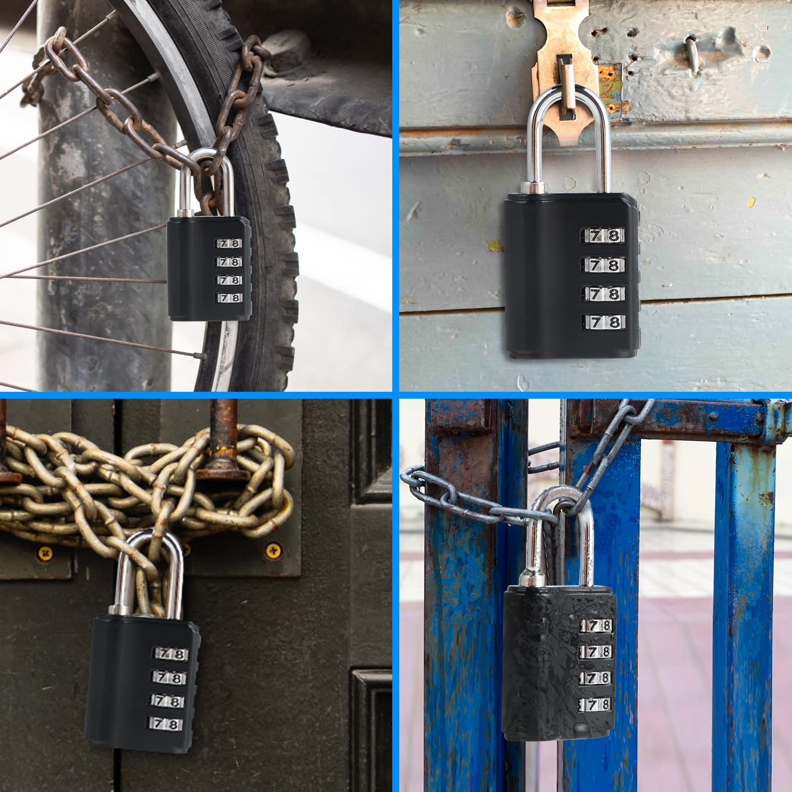 DAYGOS Combination Lock for Locker, Combo Lock with Key for Gym Locker, Resettable Waterproof Padlock for School Storage Locker, Fence, Toolbox, 4 Pack, Black