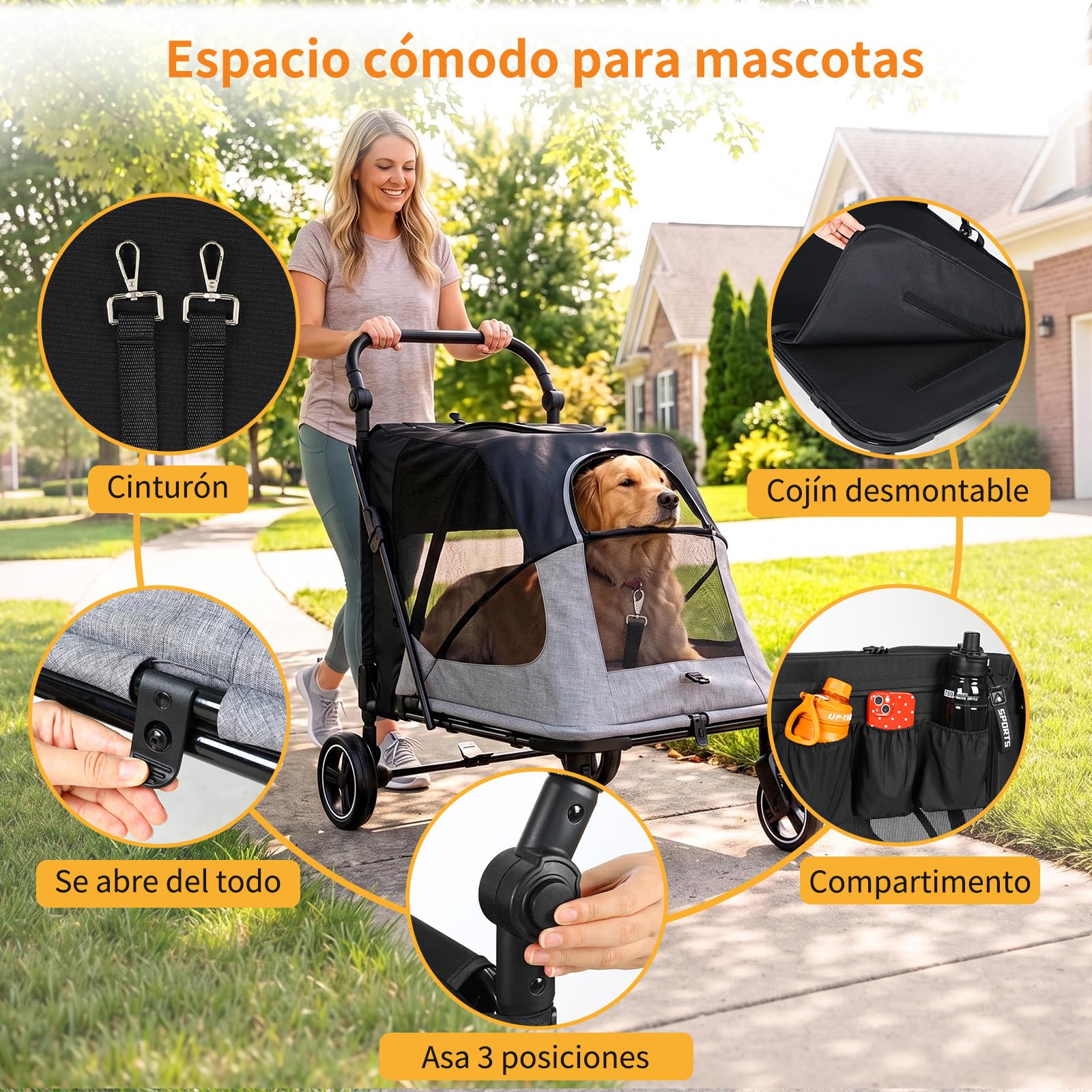MAMIZO Carrito para perros hasta 30 kg, Cochecito Plegable con 2 entradas