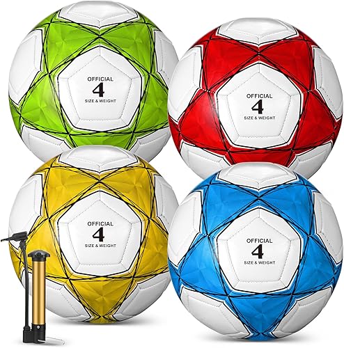 4 pelotas de fútbol a granel con bomba y bolsa, pelota de fútbol desinflada, pelota de fútbol para deportes exteriores, pelota de fútbol para niños,