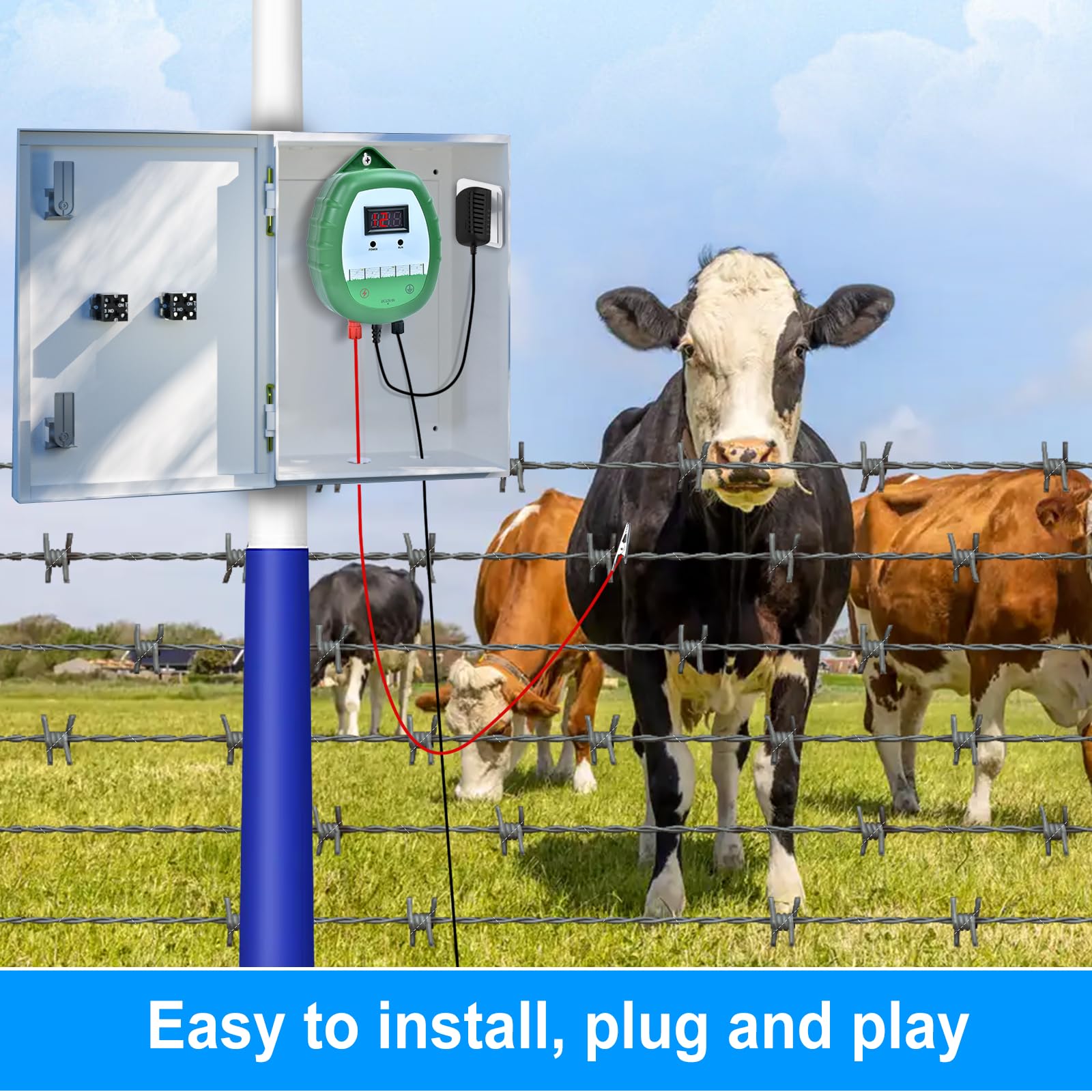 Pastor Eléctrico de 10 km Cercas Eléctrica Kit : 1x Electrificadores + 1x hilo canductores 200 m 2,2 mm² + 1x Estuche impermeable - Cerca Valla Eléctrica para Ganado, Caballos, Aves, Pastor (Verde)
