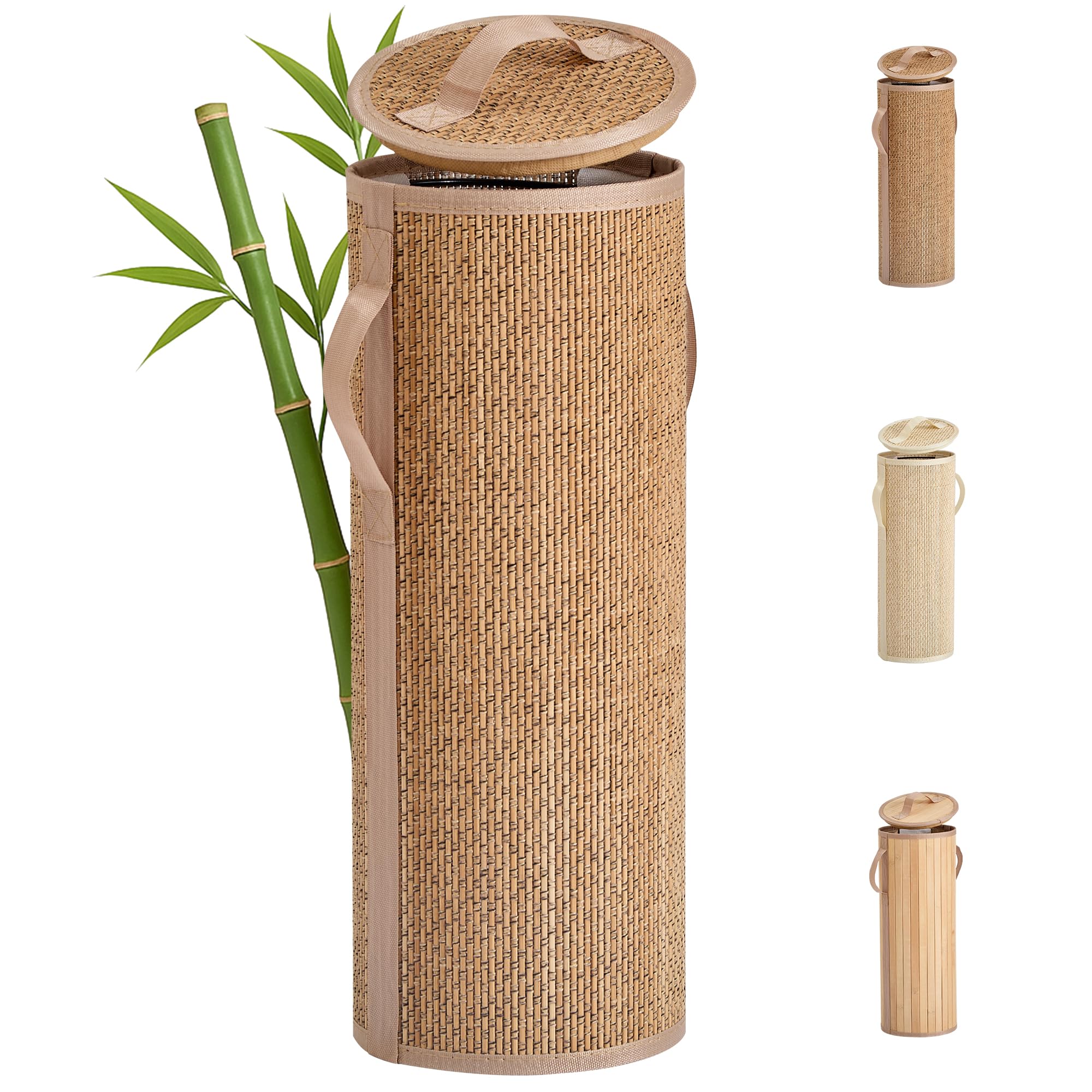 WAOHANAZ Bamboo Toilet Paper Storage Basket with Lid & Handle - 10L Handwoven Bathroom Organizer for 4 Rolls - Sturdy Stand Holder for Toilet Paper