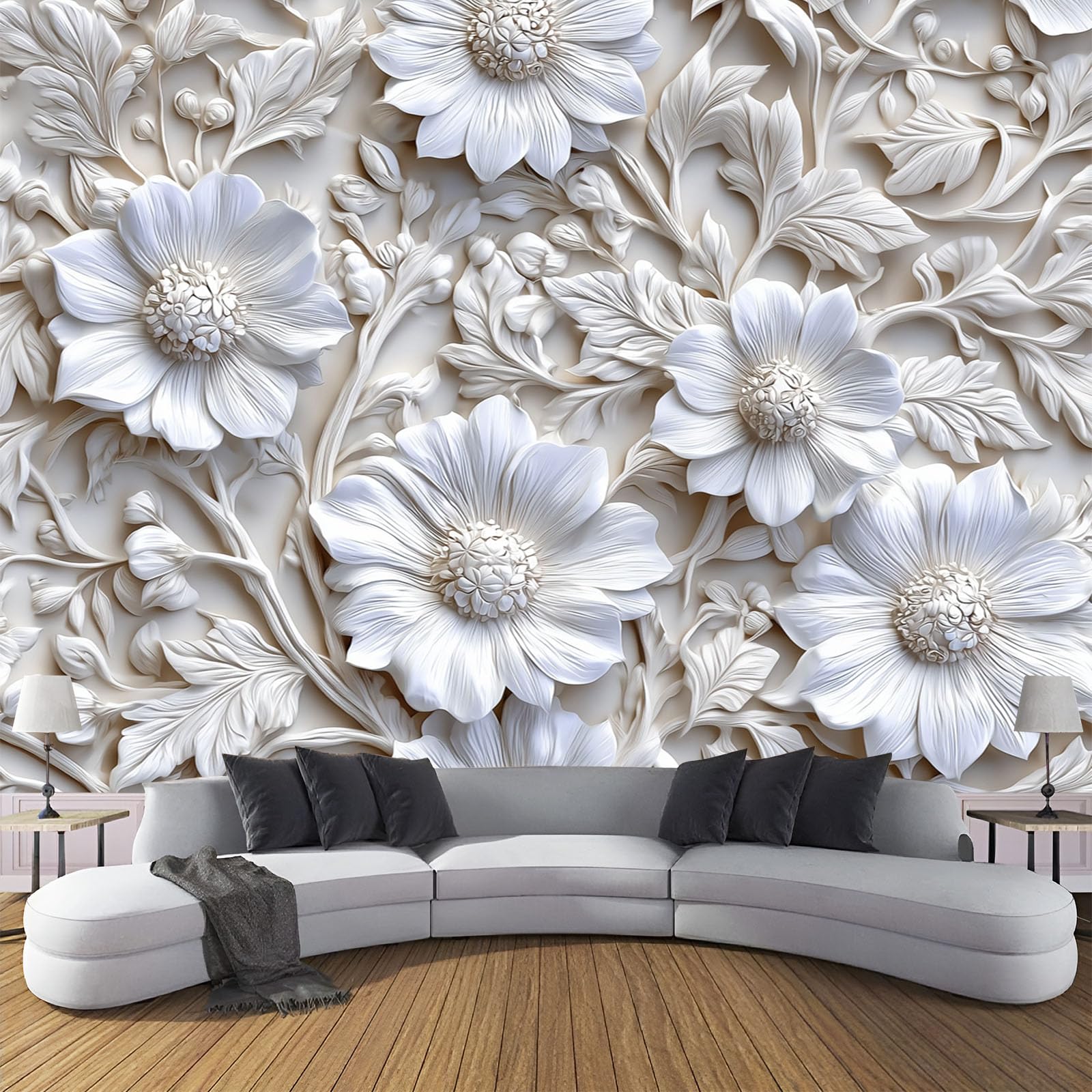 Fototapete Blumen Blätter 400×280cm(W×H) Fototapeten Vlies Tapeten Moderne Blumen Pflanzen Vliestapete Wandtapete Wohnzimmer Schlafzimmer