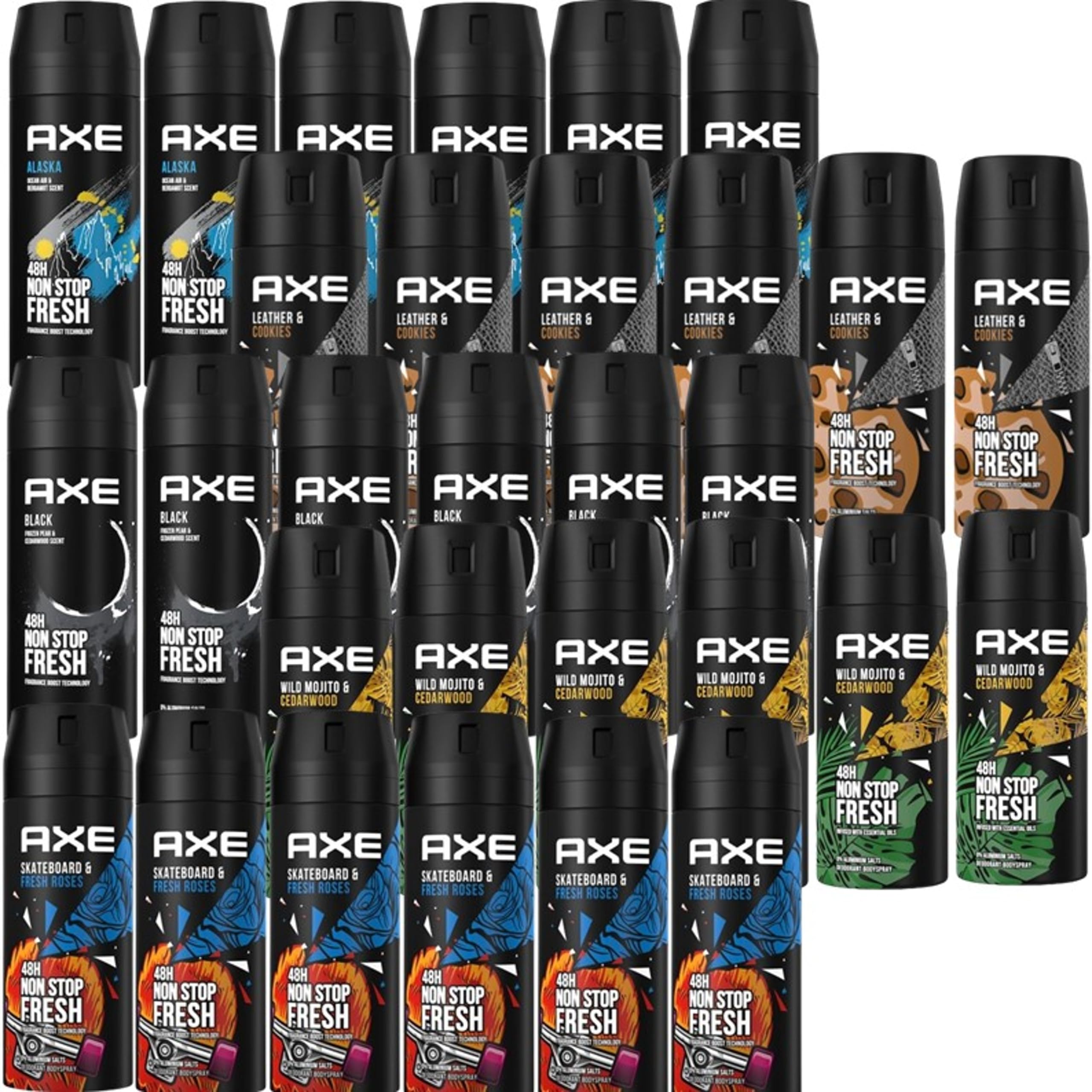 AXE Bodyspray Deo Spray Set 5x6 Stück 150ml in beliebten Duftrichtungen für besonders viel Frische und Abwechslung, ohne Aluminium, mit 48h Schutz