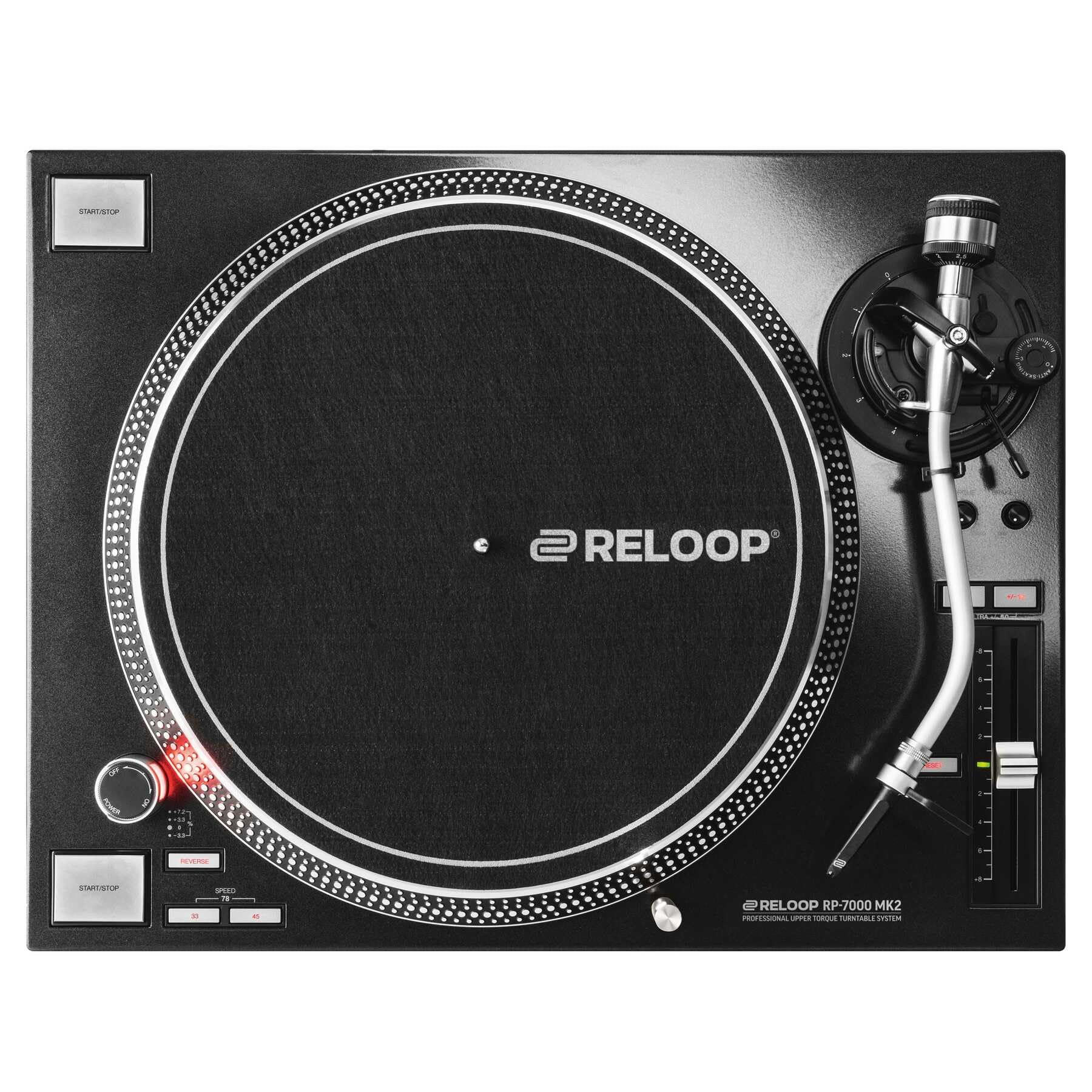 Reloop RP-7000 MK2 Profesional DJ Tirnable con Unidad Directa de Cuarzo de Torque Superior, Nueva Base de tonelada, altitud. (VTA) Brazo S-Sound Balanced estático (Silver Metallic)