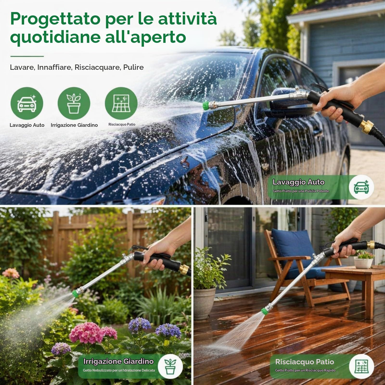 Lancia per Idropulitrice Per Tubo Da, Pistola Ad Alta Pressione con 5 Ugelli Per Lavaggio Auto, Irrigazione & Pulizia