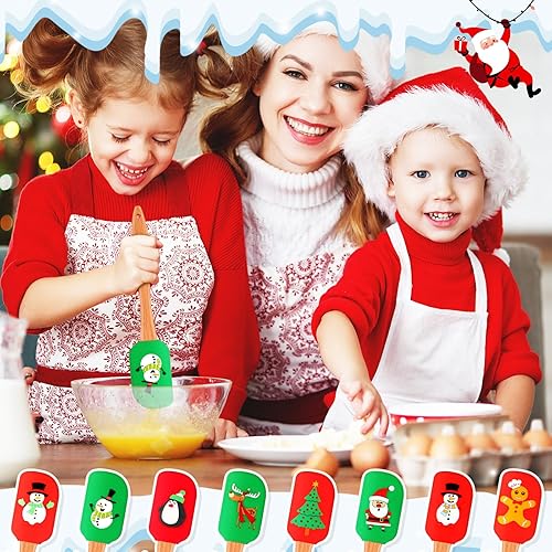 Miniatura 7 de Espátula de silicona de Navidad, 8 piezas, con patrón de Papá Noel, espátula de decoración de pasteles de Navidad, juego de espátulas de silicona de