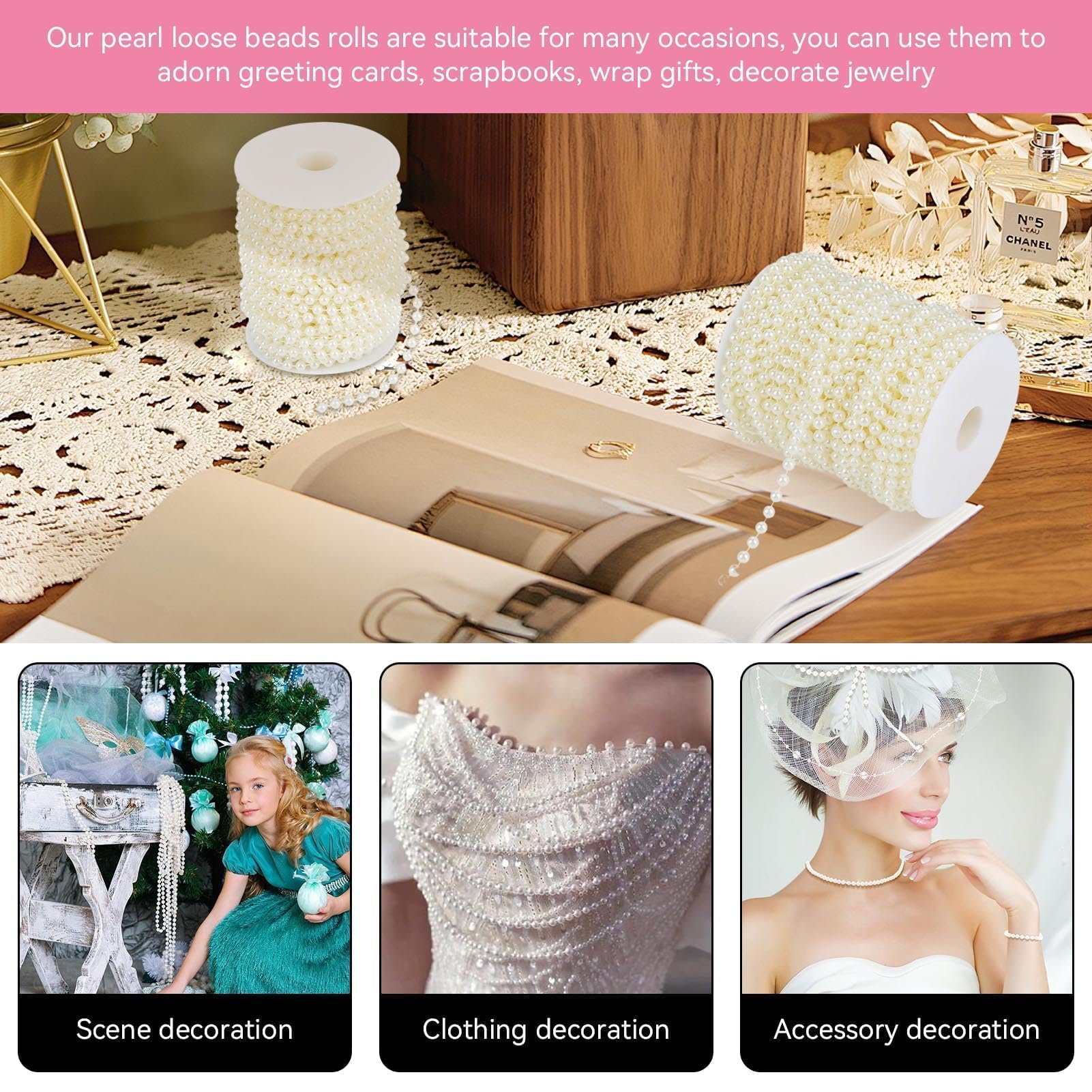 25 M/Rollo Blanco Guirnalda De Perlas, Guirnalda De Cuentas De Perlas De Imitación De, Cadena De Rollo De Cuentas De Perlas, Cadenas Decorativas Para Boda Y Fiesta