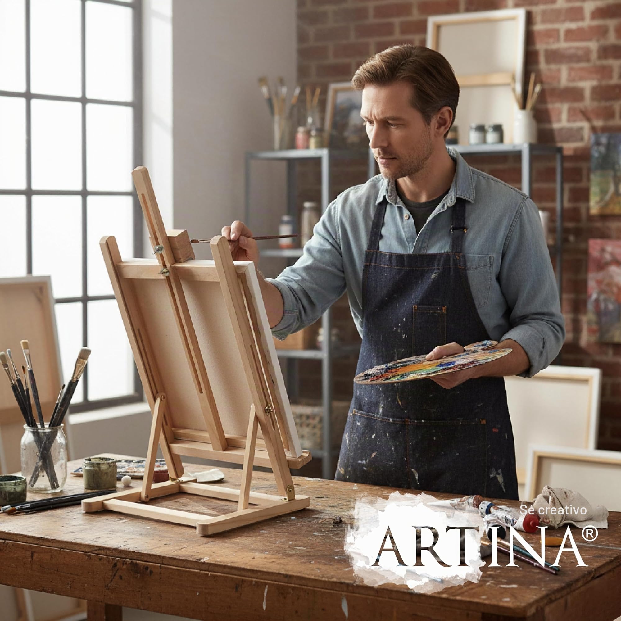 Artina Caballete de pintura de mesa Sydney - Madera de pino 27 x 27 x 60 cm – Caballete plegable para artistas principiantes, aficionados y niños – Para lienzos de hasta 45 cm de altura