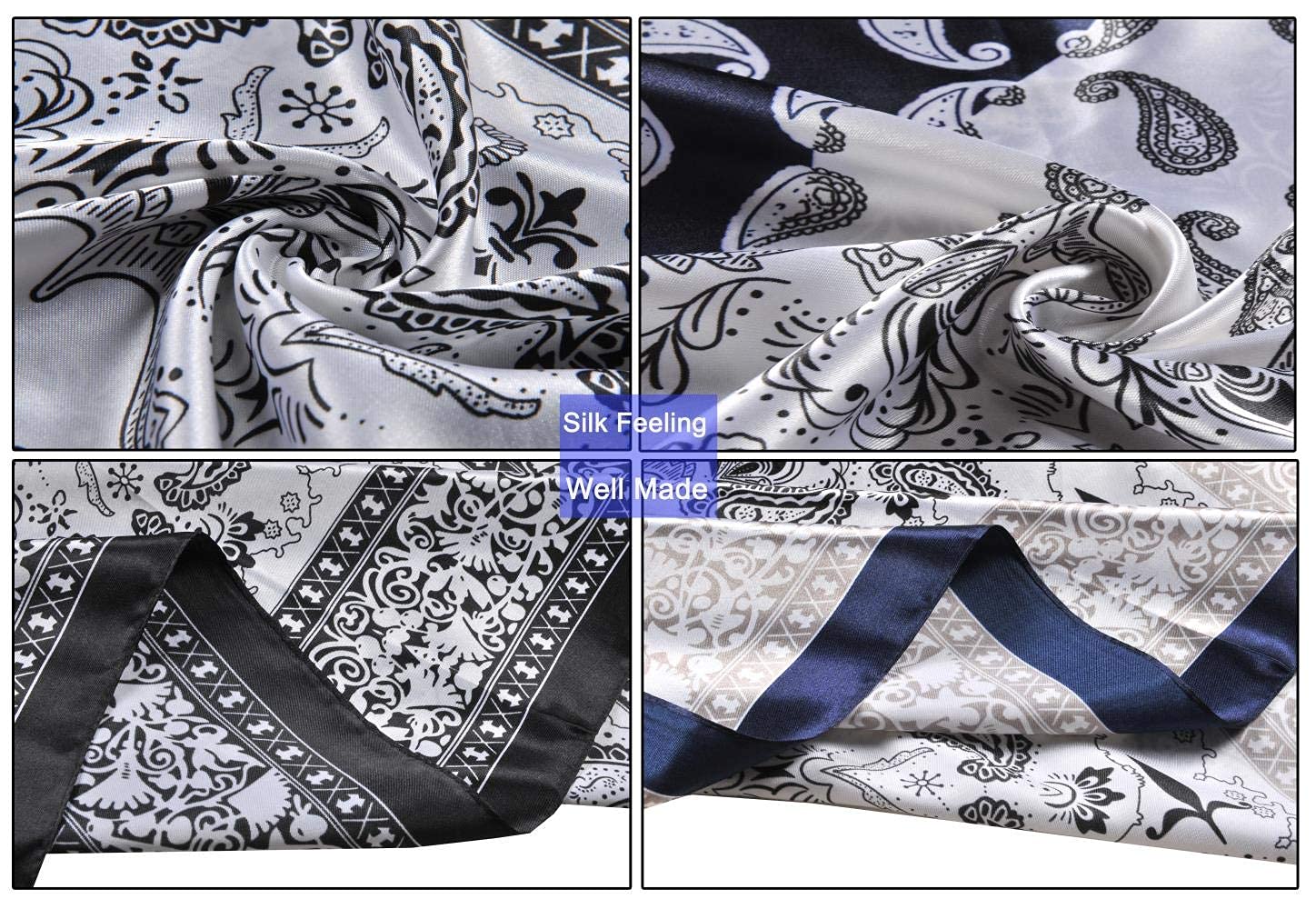 Paquete de 2 bufandas de seda satinada de 35 pulgadas para el cabello, bandana ligera para la cabeza, bufandas para el cuello y la cara para mujer, 2pcs Paisley2 Negro+azul marino 5