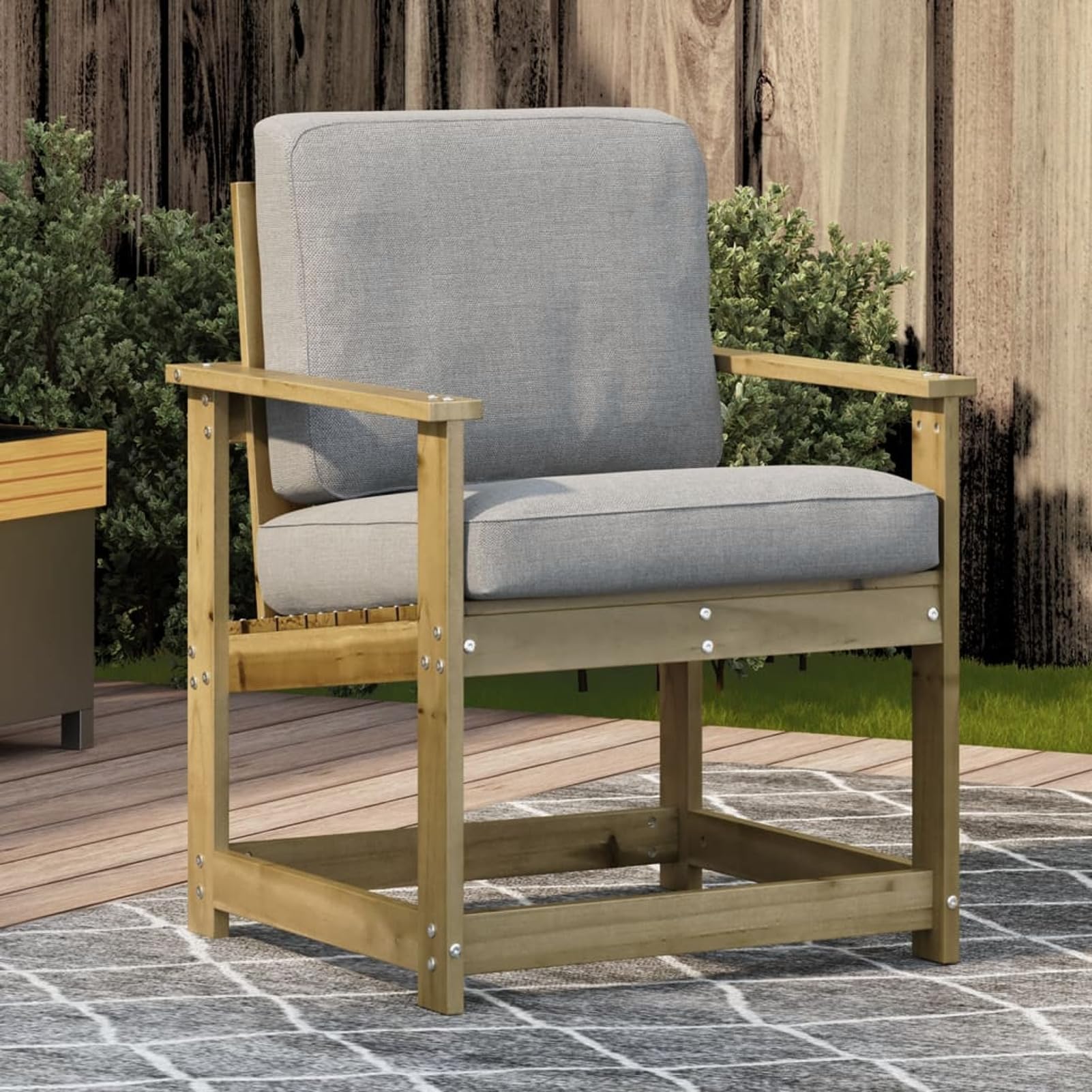 Homgoday Silla de jardín Madera de Pino impregnada 62x56x77 cm, Sillón Exterior Terraza Balcón Patio Butaca Asiento Muebles Mobiliario Hogar Comedor Sillas de jardín