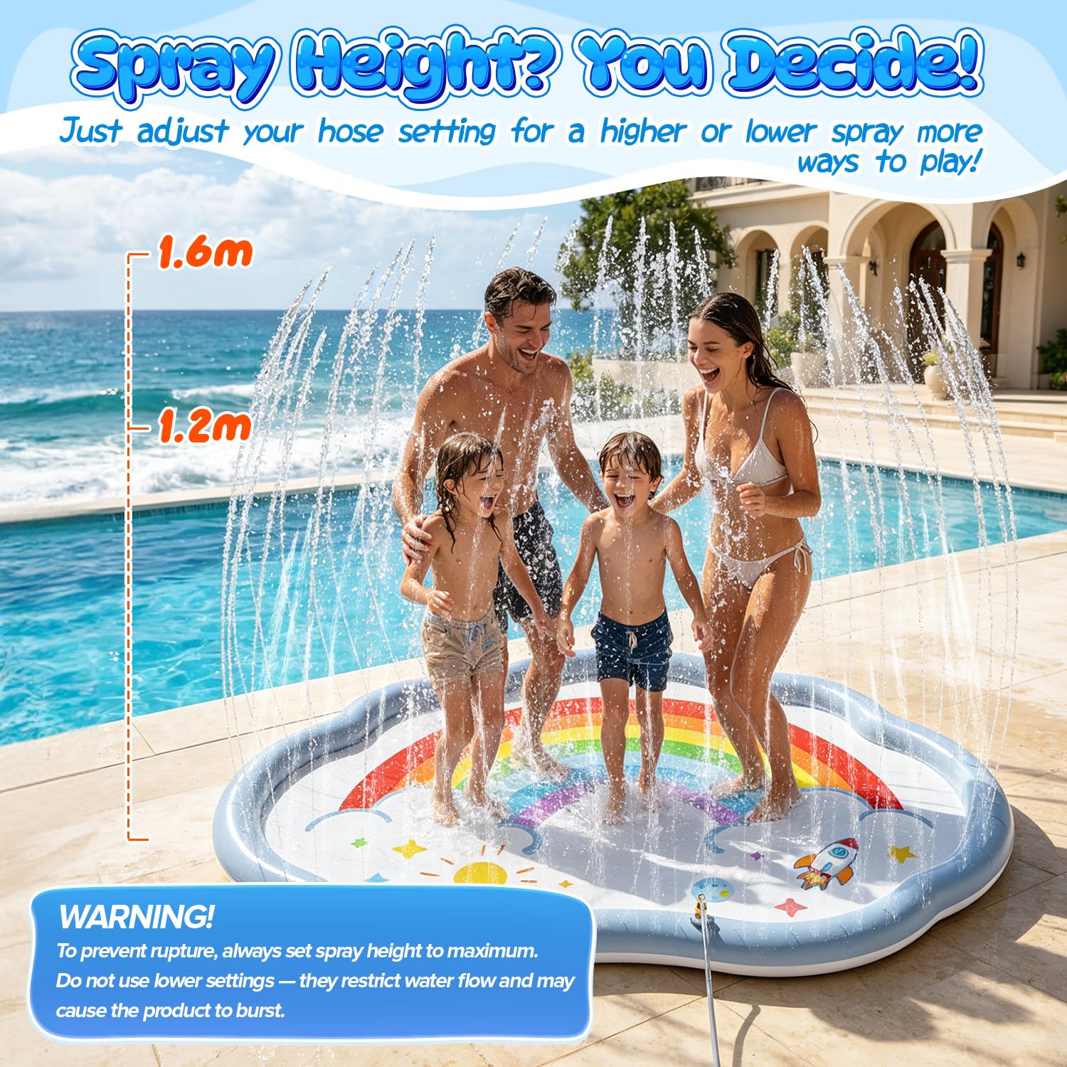 Eagle Stone Splash Pad Sprinkler - Tappetino da gioco per acqua, giocattolo per bambini, per esterni, giardino