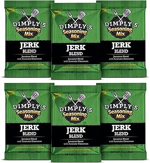 Dimply's Jamaican Jerk Seasoning Mix – Dry Rub and Marinade for Chicken, Meat, Vegetables, Tofu – Bold Caribbean Spice Blend – Vegan, Gluten Free, No MSG, No Preservatives – 6 oz Bag, 6 Pack