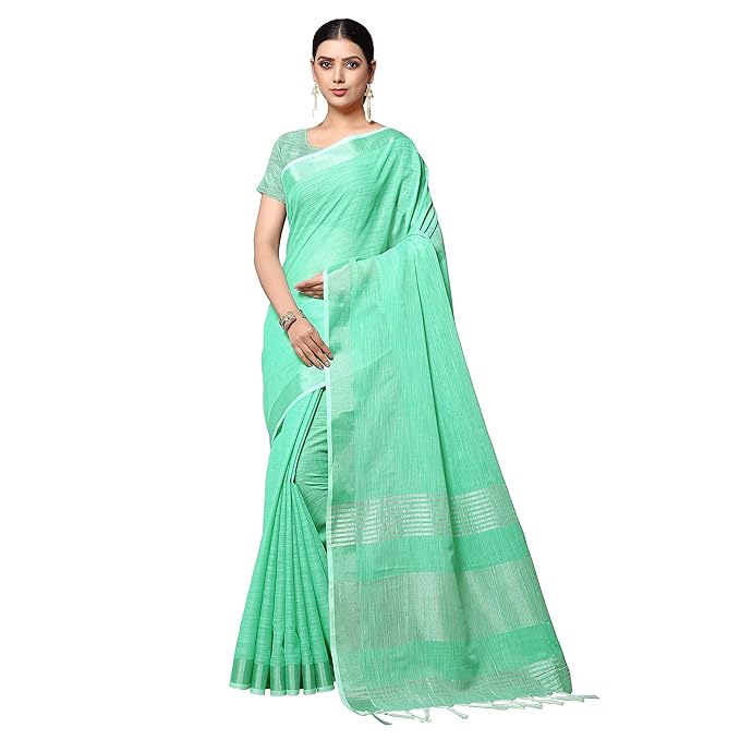 Rekha Maniyar Women’s Jacquard Linen Saree With Unstitched Blouse Piece (SILVERLINEN_NS) – Rama