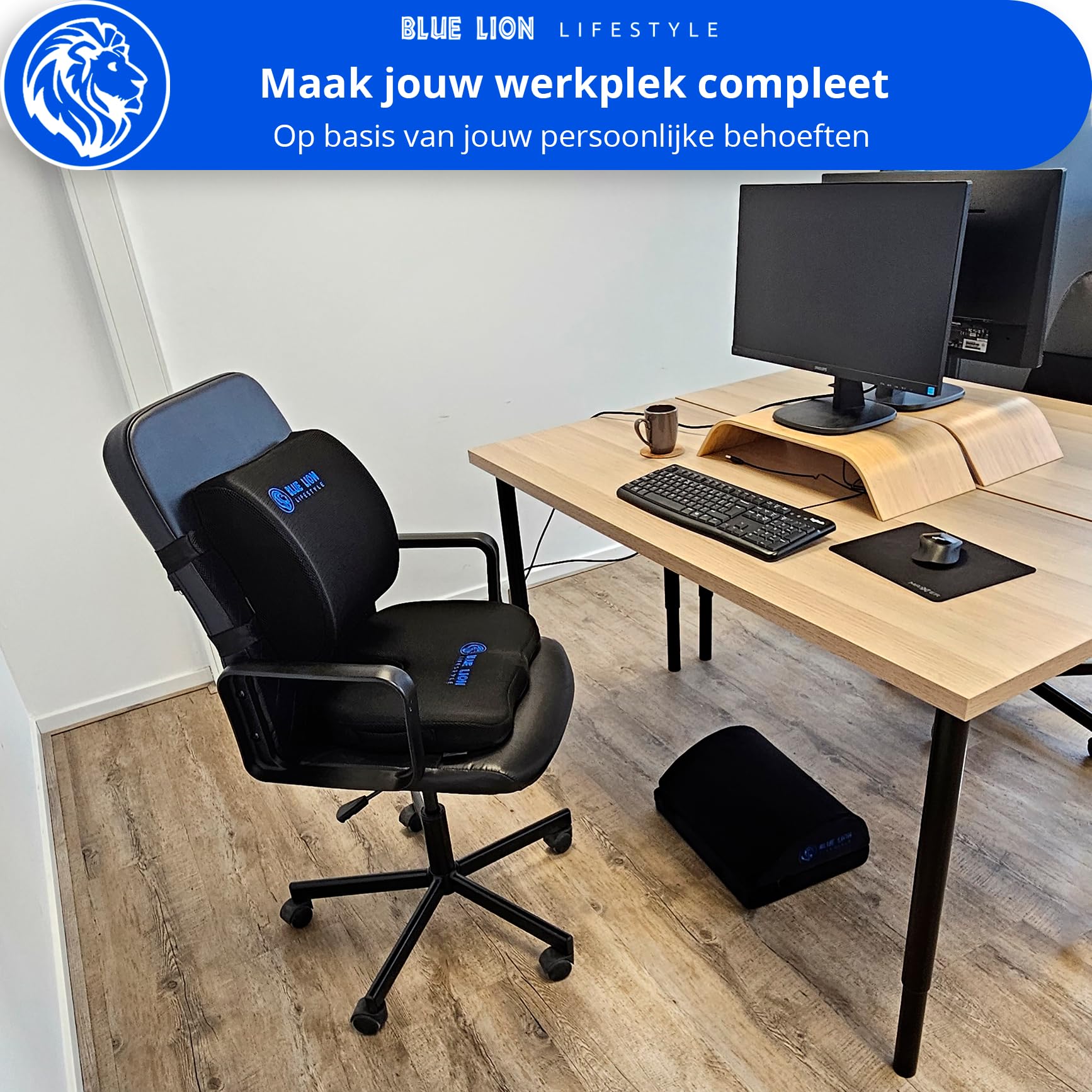 Cuscino ortopedico con Gel Blue Lion Lifestyle - Cuscino ergonomico per auto o ufficio - Cuscino per Cuneo Sedia da Ufficio - Memory Foam - Nero