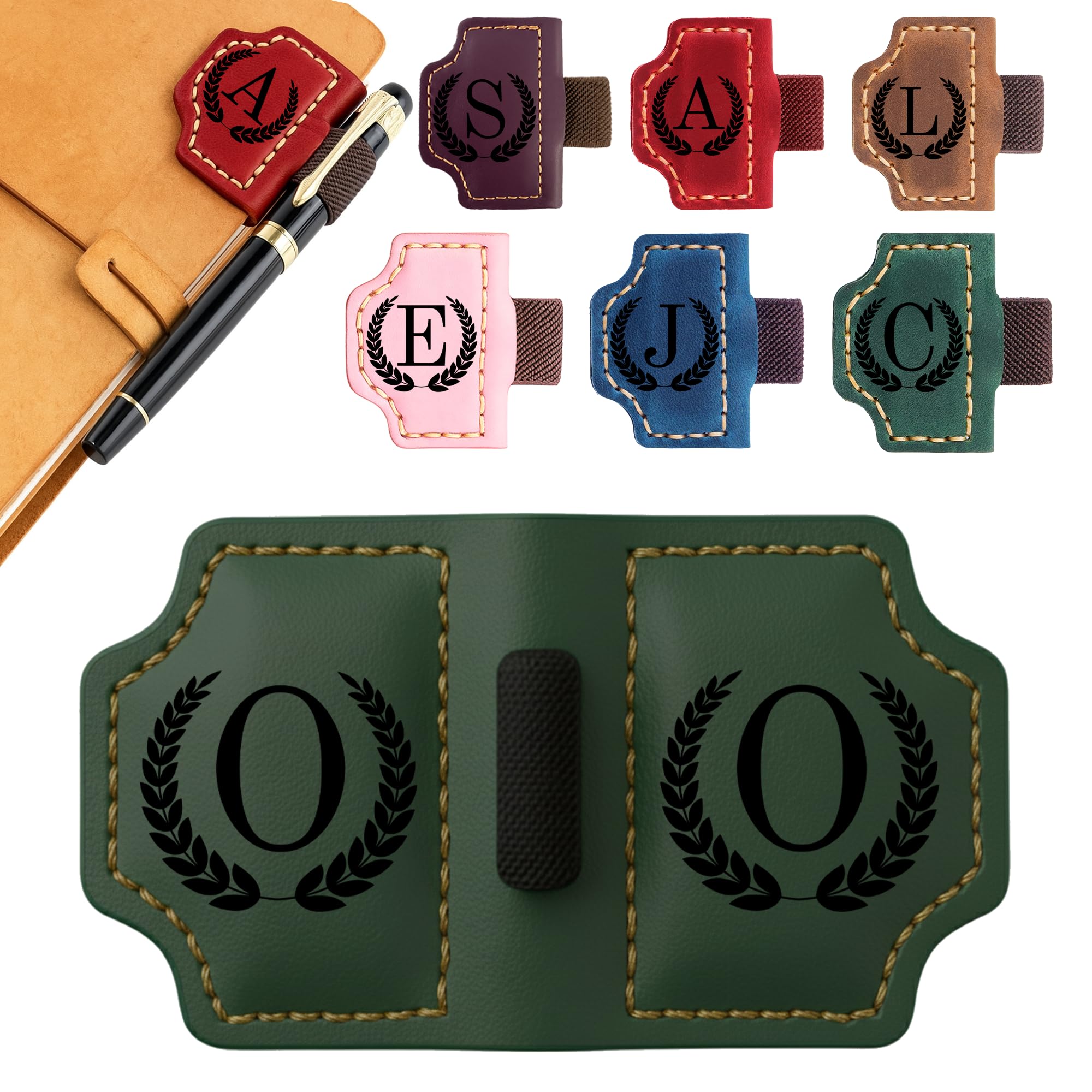 Personalized Bookmark with Pen Holder, Custom Leather Bookmarks with 26 Letters, Personalized Magnetic Pen Holder Bookmark, Magnetic Bookmarks for