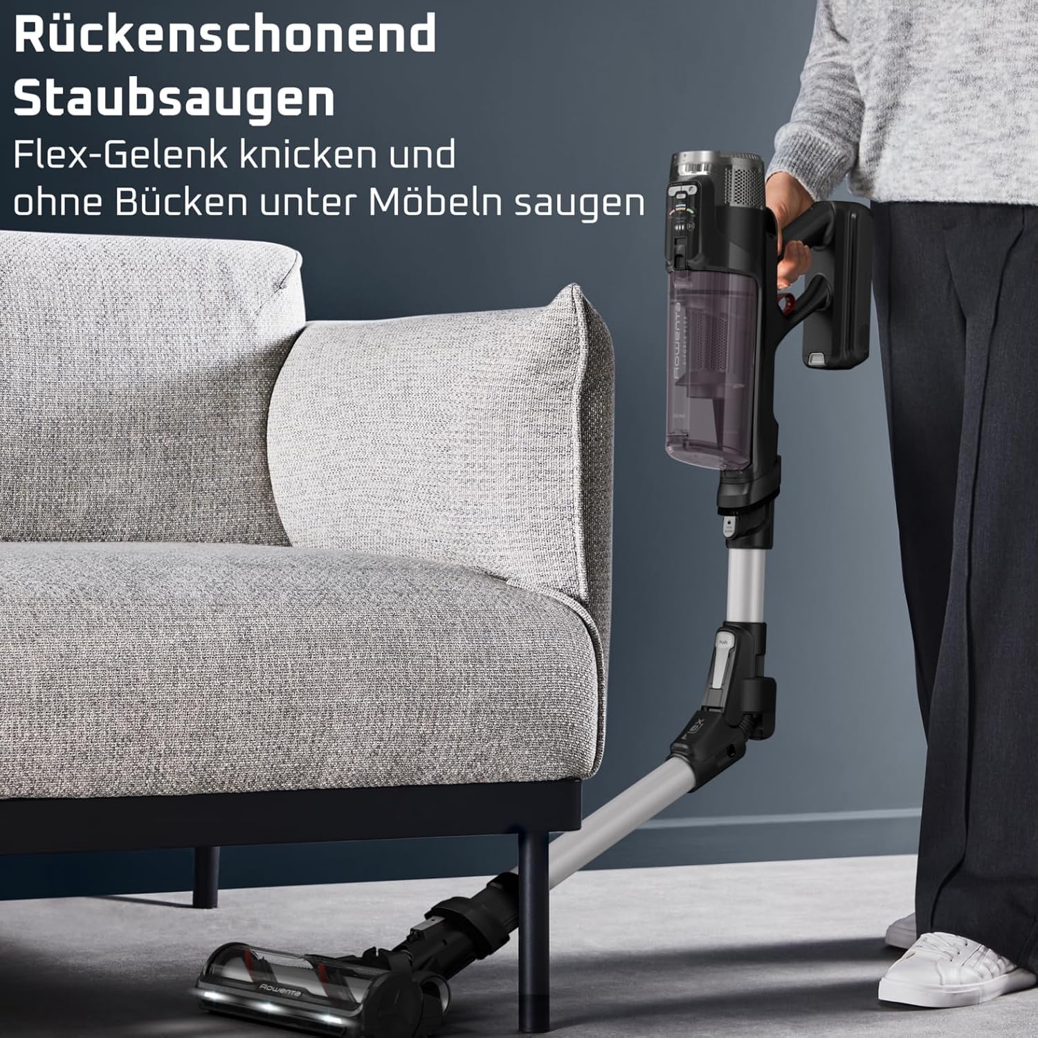 Rowenta X-Force Flex 13.60, kabelloser Akku-Staubsauger, Allergiker-Modell, tiefe Reinigungskraft, Flex-Gelenk, 150 Air Watt, bis zu 60 Minuten Laufzeit, Made in France, RH9A36WV