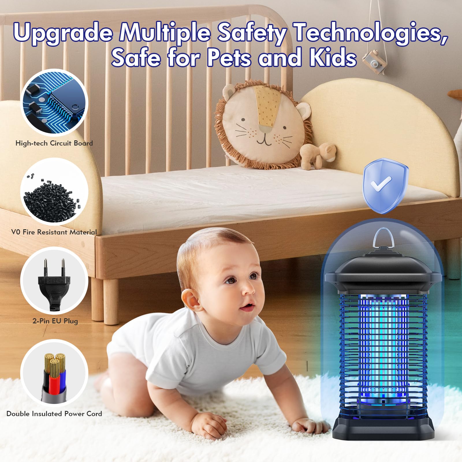Lámpara Antimosquitos, 18W 4000V Potente Mata Insectos Eléctrico UV, Repelente De Mosquitos para Moscas Alcance 100m² Reducción Eficaz De Los Insectos Voladores para Patio Jardines Patio Trasero