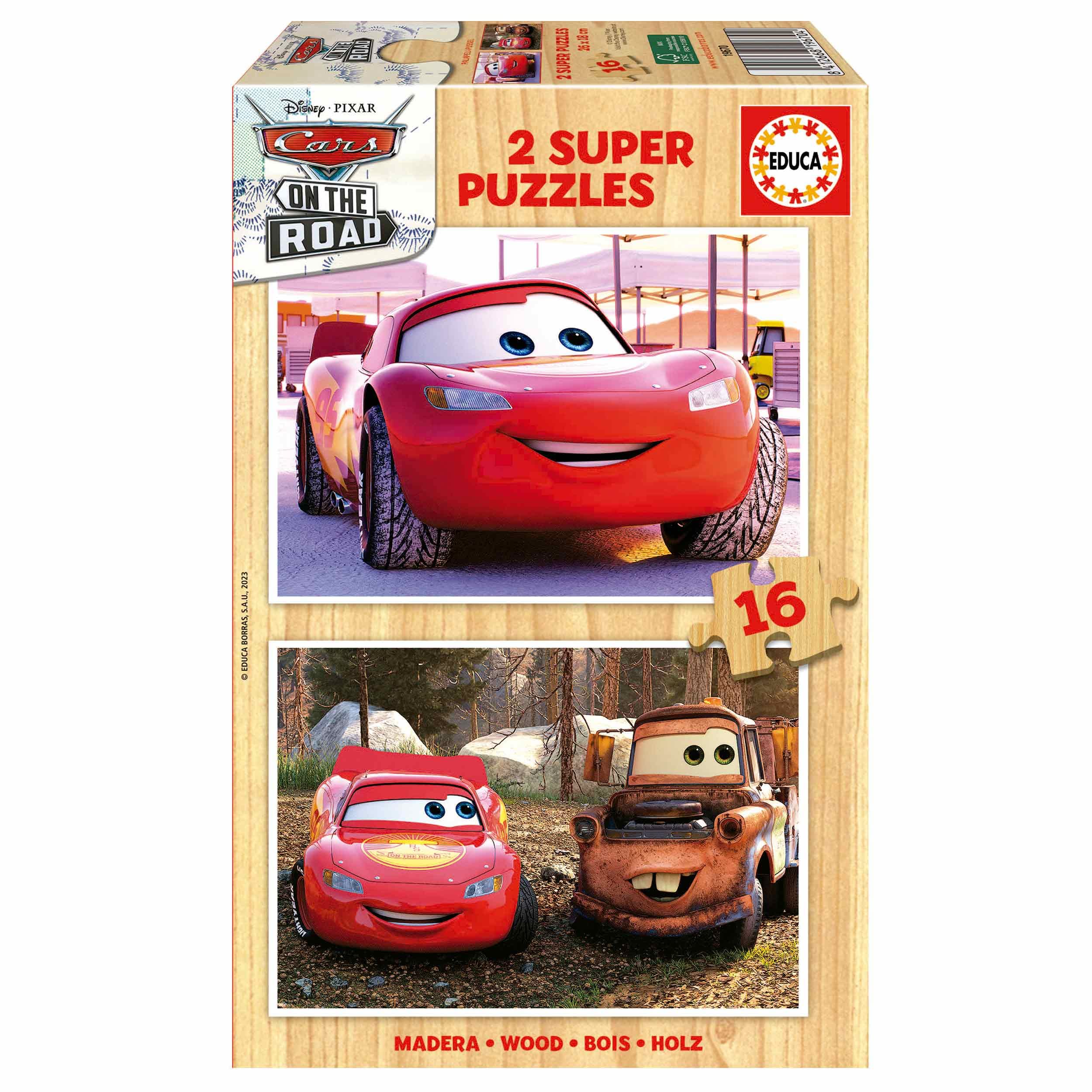 Educa - Set de 2 Puzzles Infantiles de Madera con 16 Piezas Cada uno | Cars. Medida aproximada una Vez montado: 26 x 18 cm. Compuesto por Grandes Piezas Perfectamente acabadas. +3 años (19670)