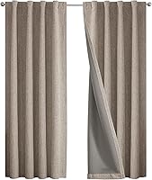 Vista 21 de Joydeco - Cortinas 100% opacas, 2 paneles de lino natural para oscurecer habitación/sala de estar, aislamiento térmico, trabillas traseras