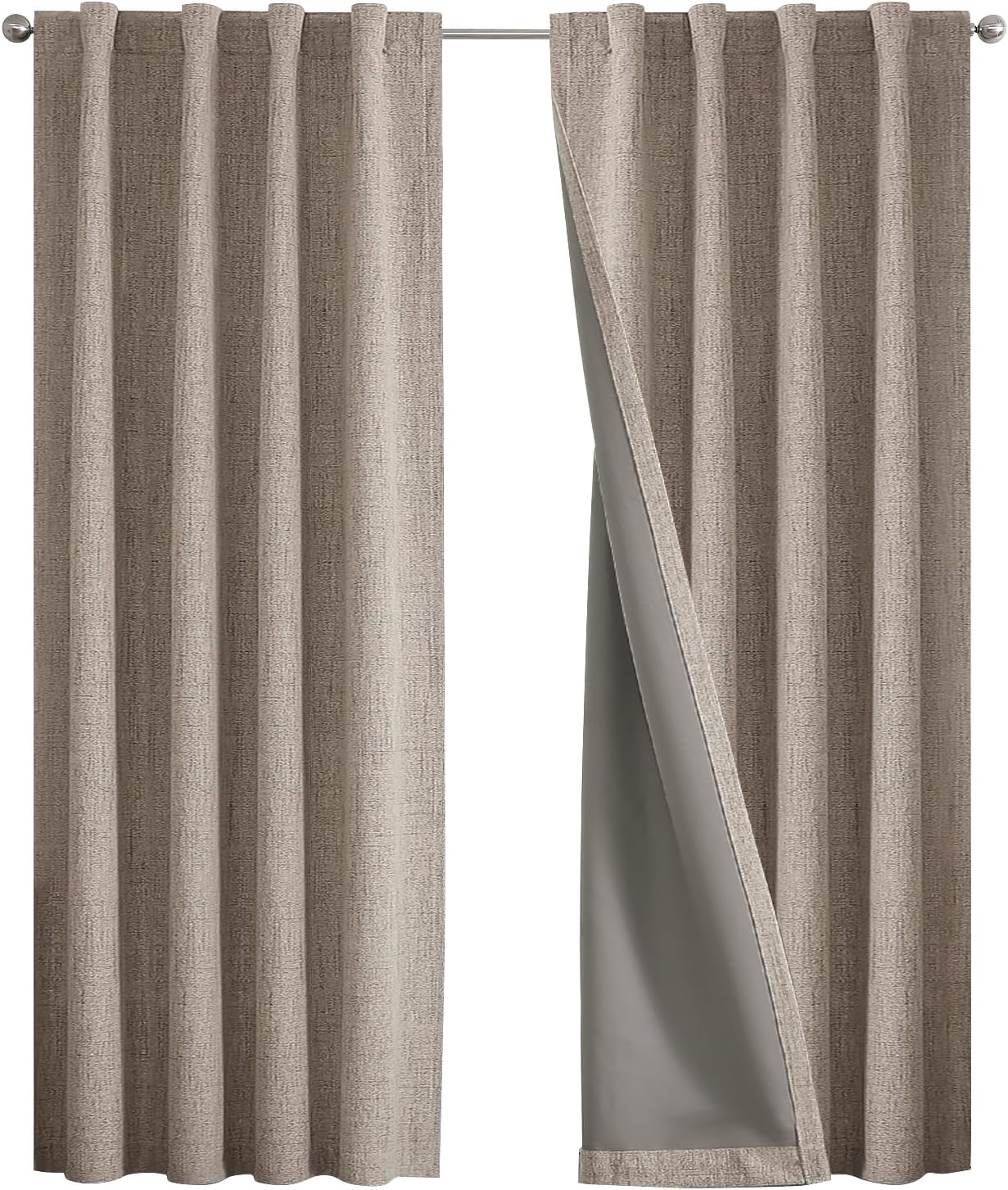 Joydeco 100% Blackout Curtains for Bedroom - Natural Linen Curtains 42" Wx 63" L Long, Thermal Insulated 2 Panels Linen Light Blocking Drapes, Rod Pocket & Back Tabs for Living Room