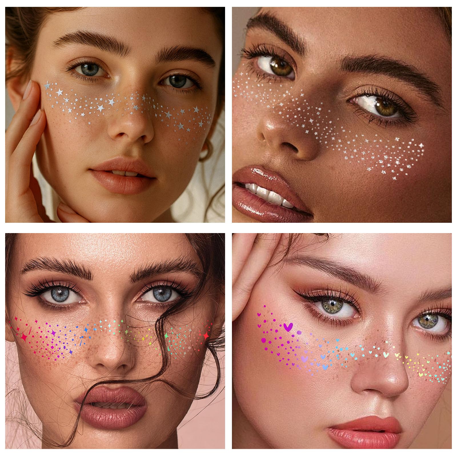 Silver Glitter Face Tattoos for Sparkling Party & Festival Makeup, 20PCS Waterproof Temporary Stickers for Girls Women - Image 3