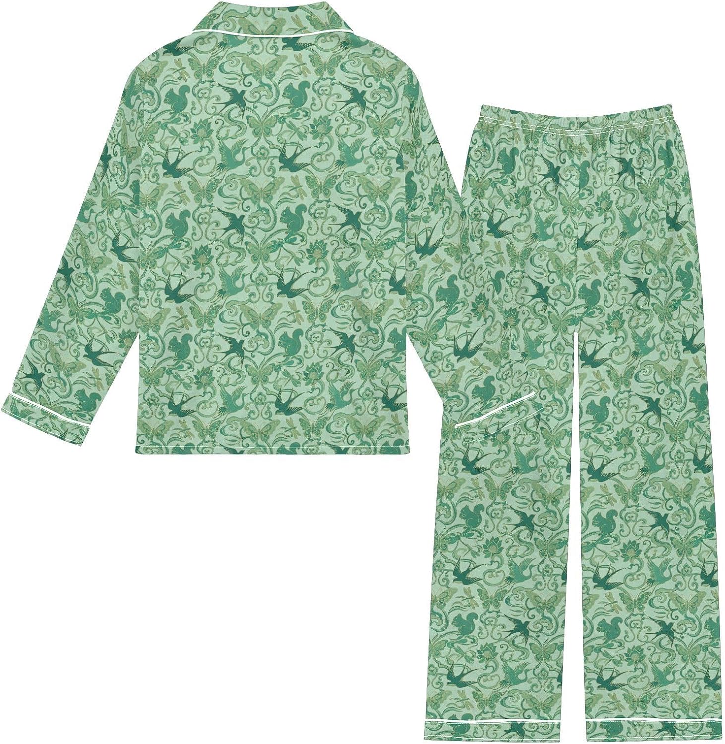 FRODOTGV Emerald Green Animals Pajamas Button Down Loungewear Fall Winter Festival Party Sleepwear