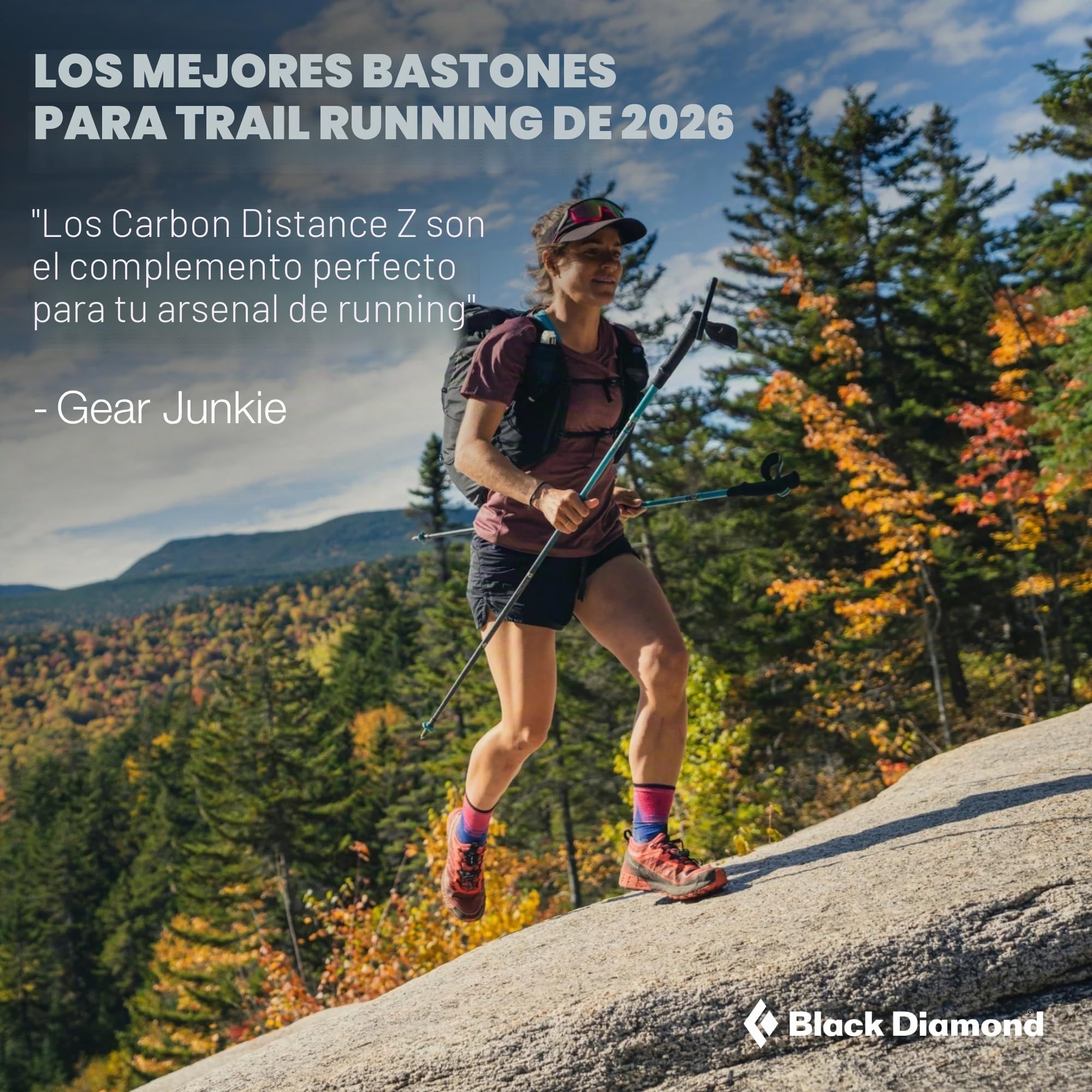BLACK DIAMOND Distance Carbon Z - Bastones de senderismo y correr, par de bastones de senderismo plegables, ultraligeros, de fibra de carbono de longitud fija, cielo del desierto, 115 cm