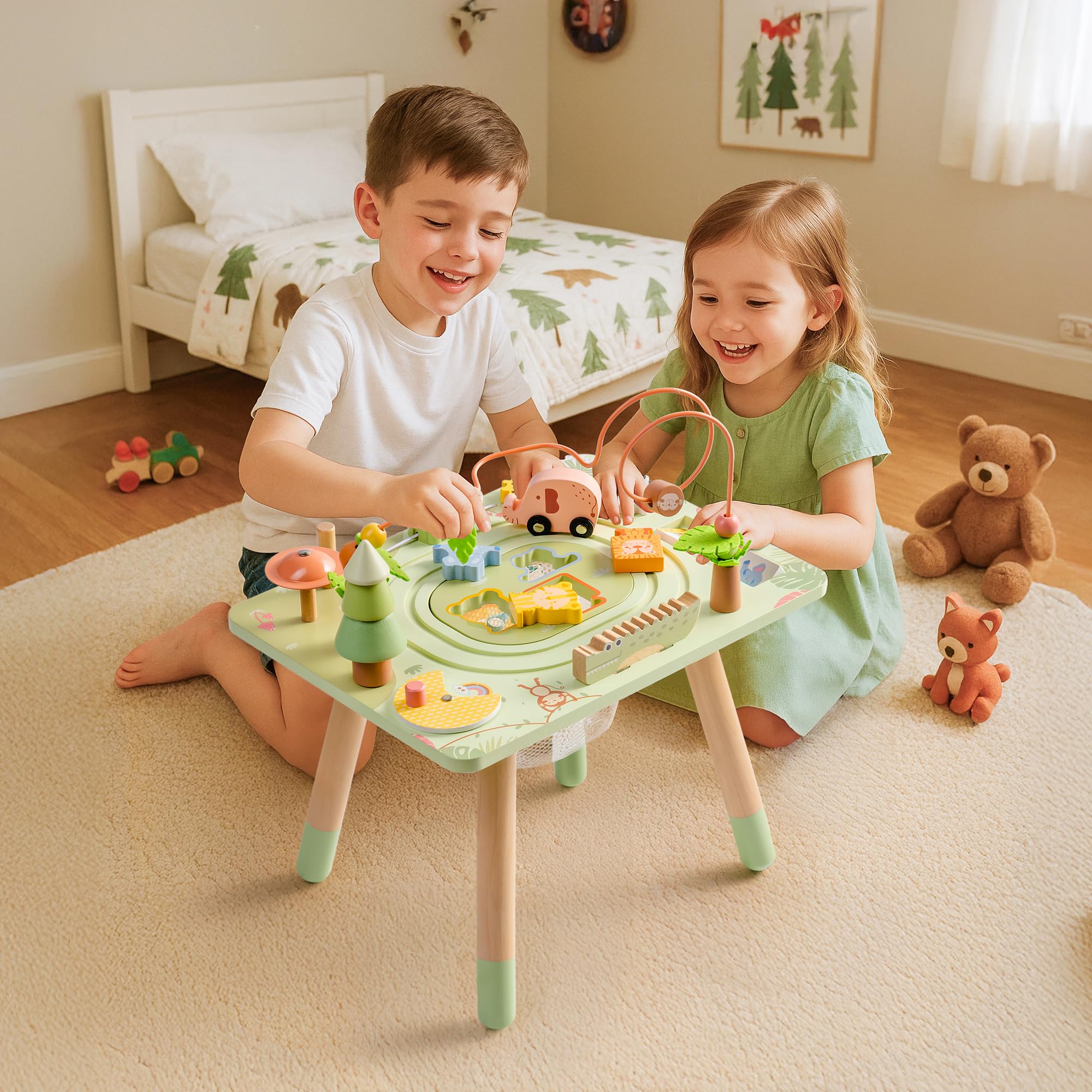 ROBUD Montessori Aktivitätstisch aus Holz, 10-in-1 Lernspielzeug für Kinder ab 18 Monaten, Eburtstag Weihnachten Geschenk