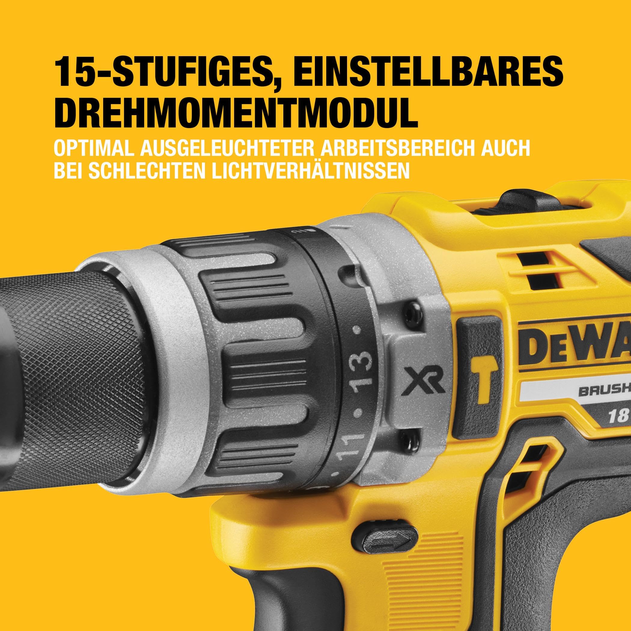 DEWALT XR 18 Volt Akku Schlagbohrschrauber (Bürstenloser Motor, 2-Gang Vollmetallgetriebe, max. Drehmoment 70 Nm, 15 Drehmomentstufen, 2x 18 Volt / 5 Ah Li-Ion Akkus und Ladegerät), DCD796P2-QW