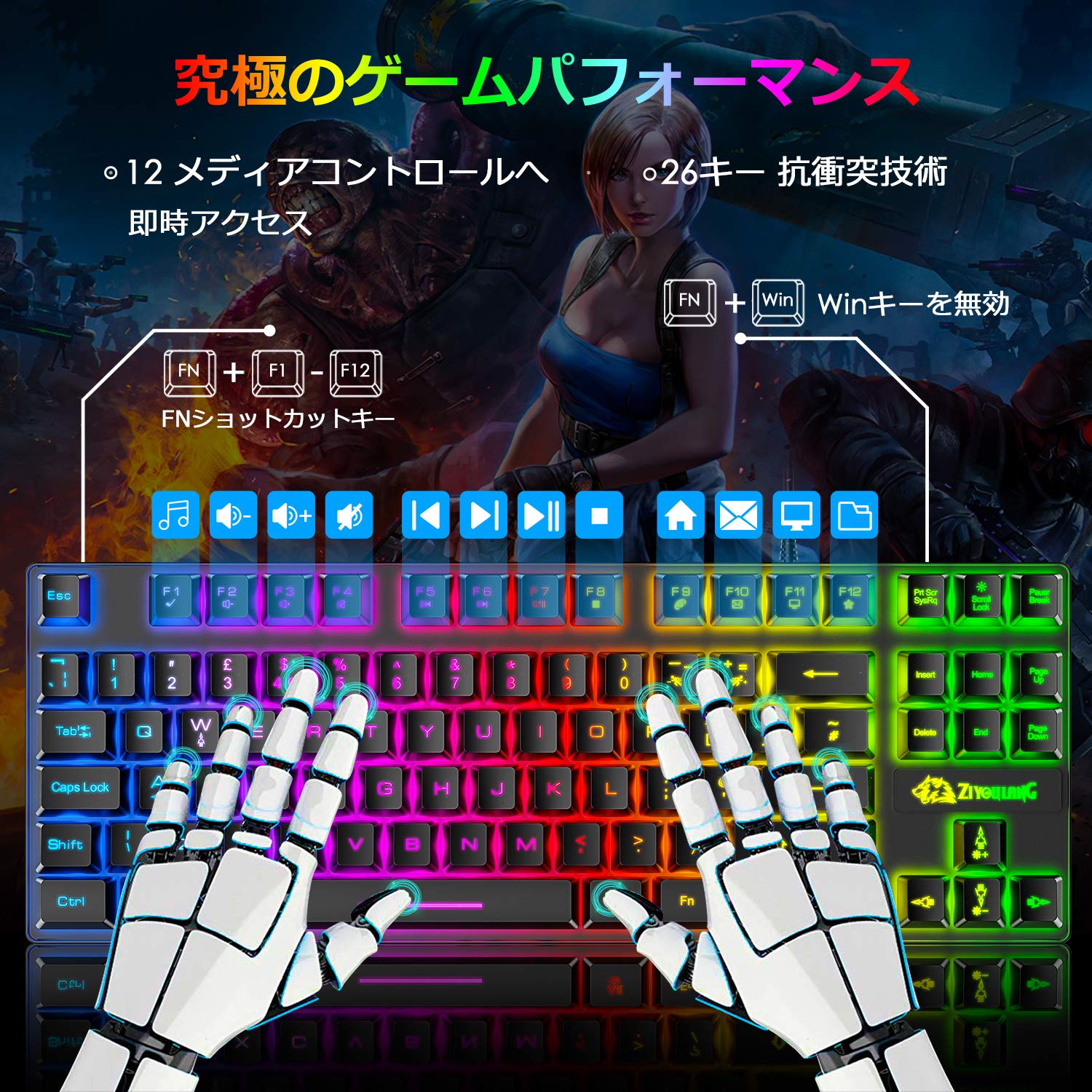 Amazon | ZIYOU LANG ゲーミングキーボード マウス セット 88キー LED
