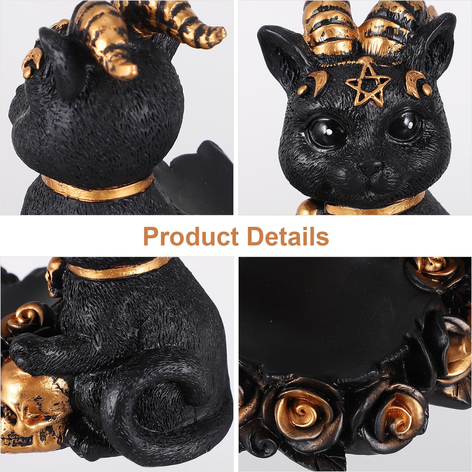 Uonlytech 3 Piezas Estatua de Gato Negro de Resina Base para Bola de Cristal, Decoración Creativa Hogar, Figura Única en Forma de Gato para Escritorio
